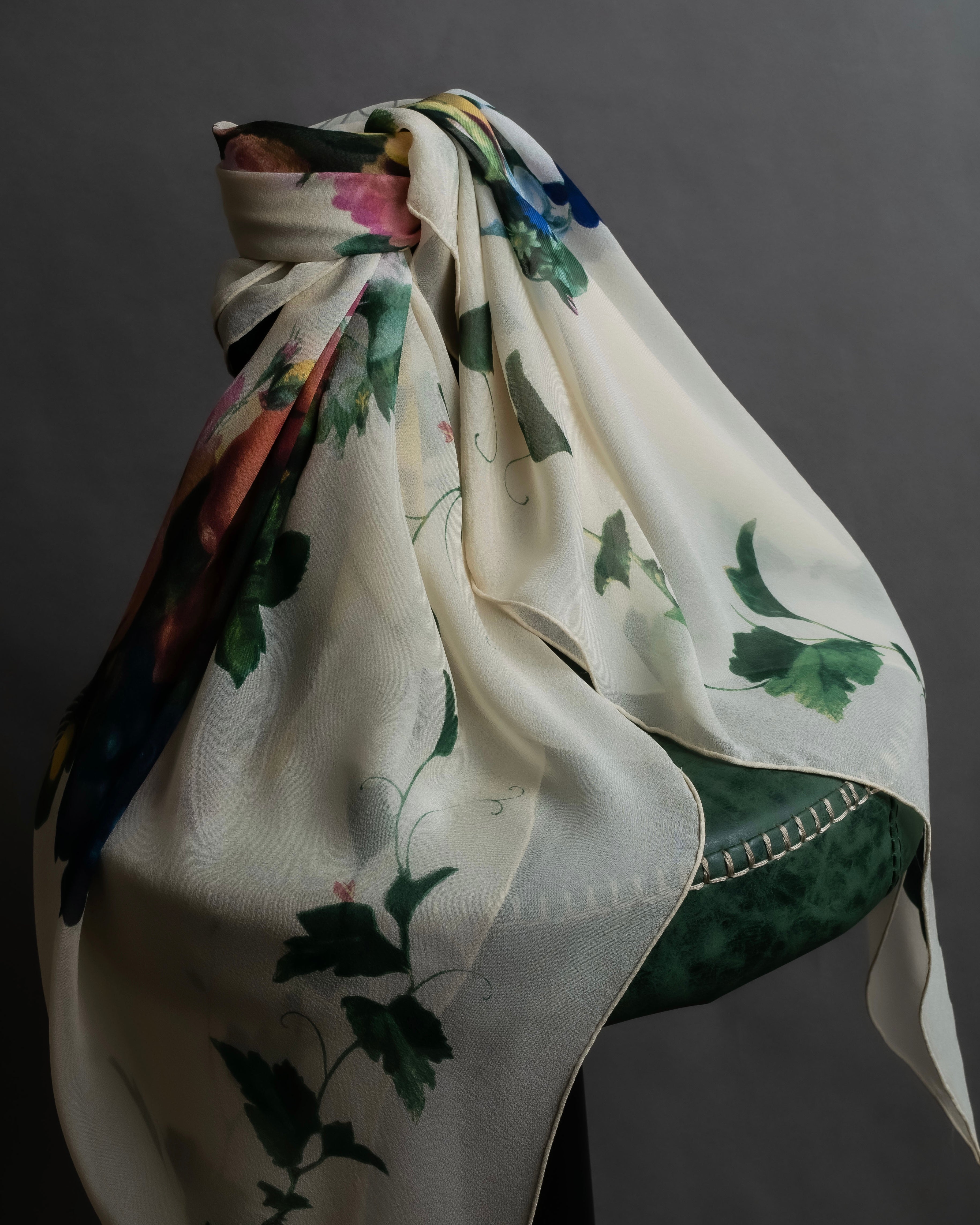 "Christian Dior" Wreath floral design silk scarf