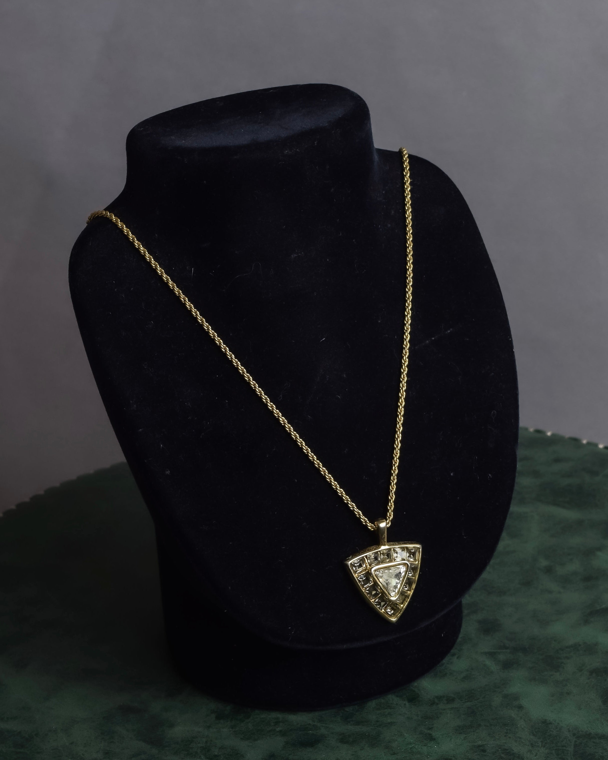 "YVES SAINT LAURENT" Triangle motif glass stone necklace