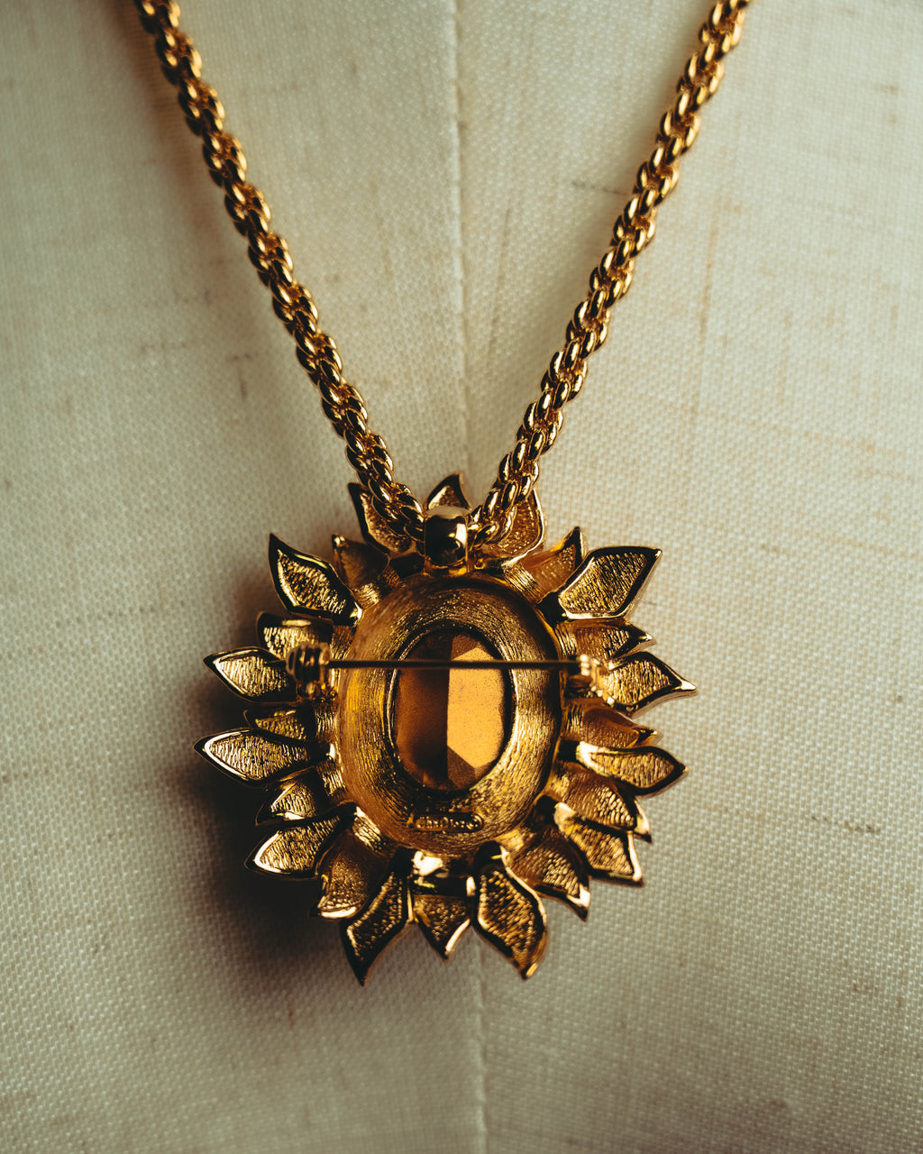 -SPECIAL- “Christian Dior” 80’s-90’s Sunburst amber glass pendant brooch