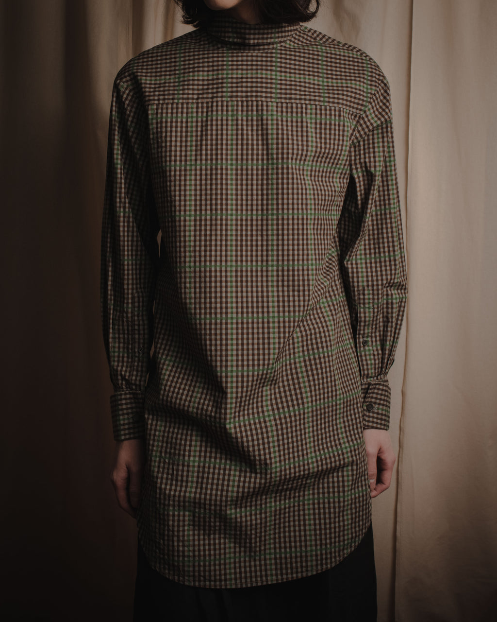 "Dries Van Noten" Longline windowpane check band collar shirt