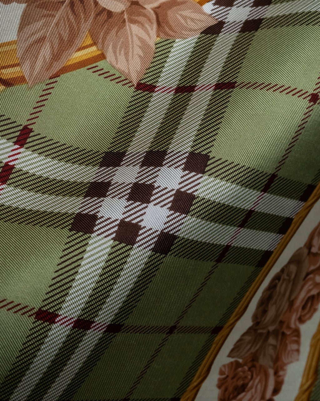 "BURBERRYS" Rose motif layered check pattern silk scarf