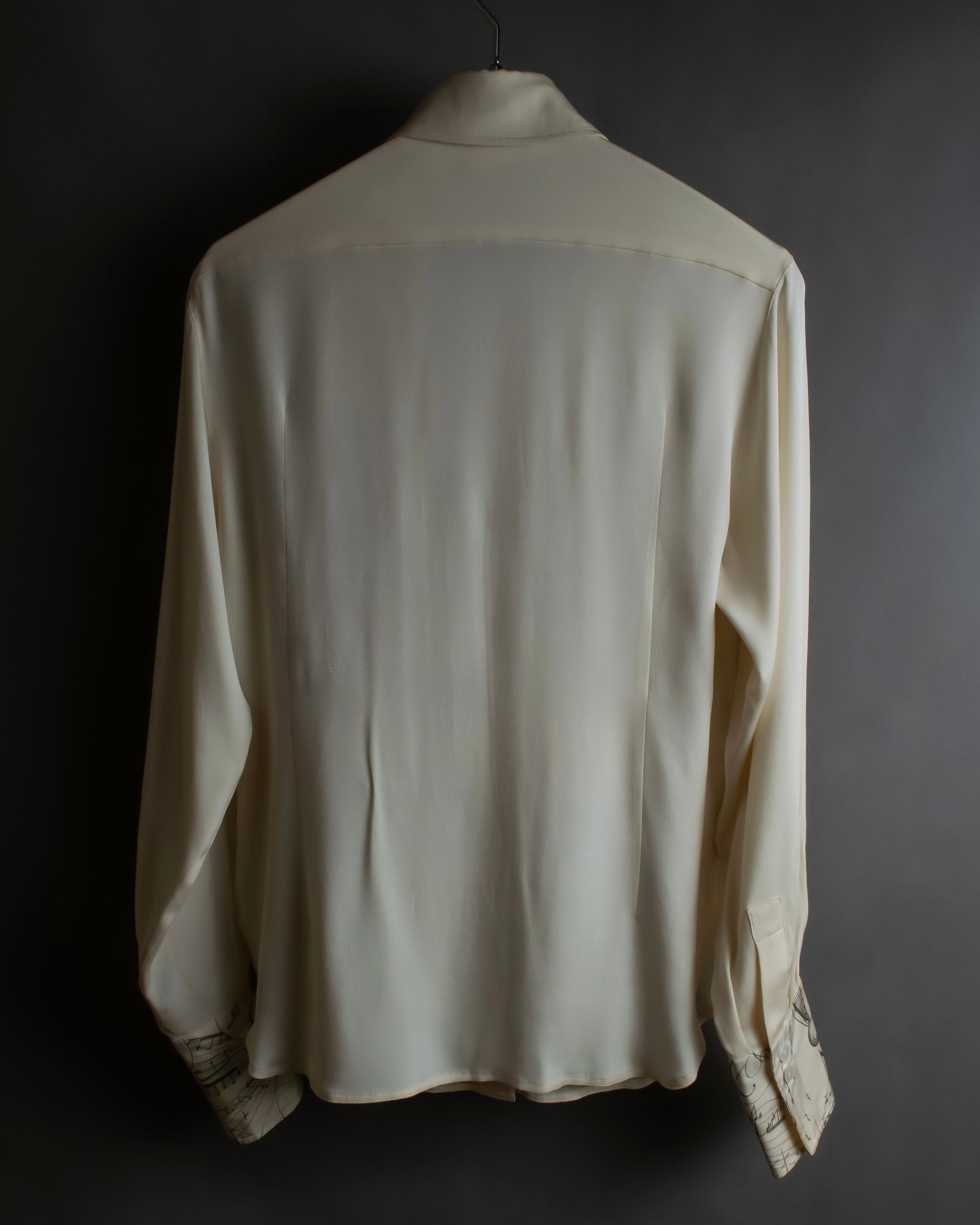 "HERMES" 90's Musical score motif front pleated shirt
