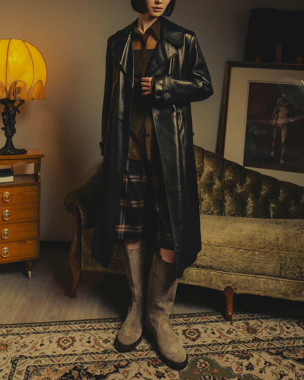 -SPECIAL- "BOTTEGA VENETA" 80's-00's Belted leather coat