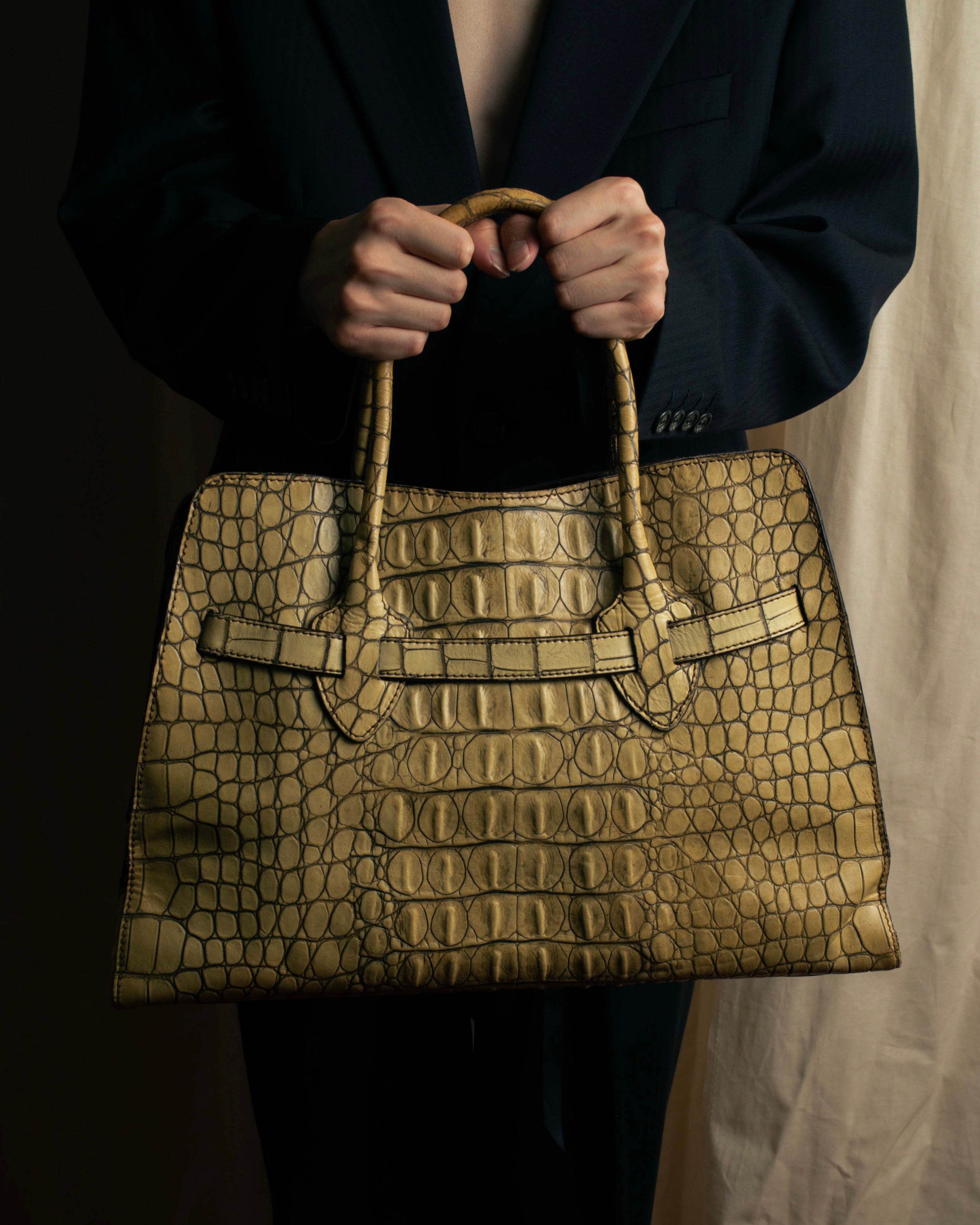 "MIU MIU" Belt strap design embossed leather hand bag