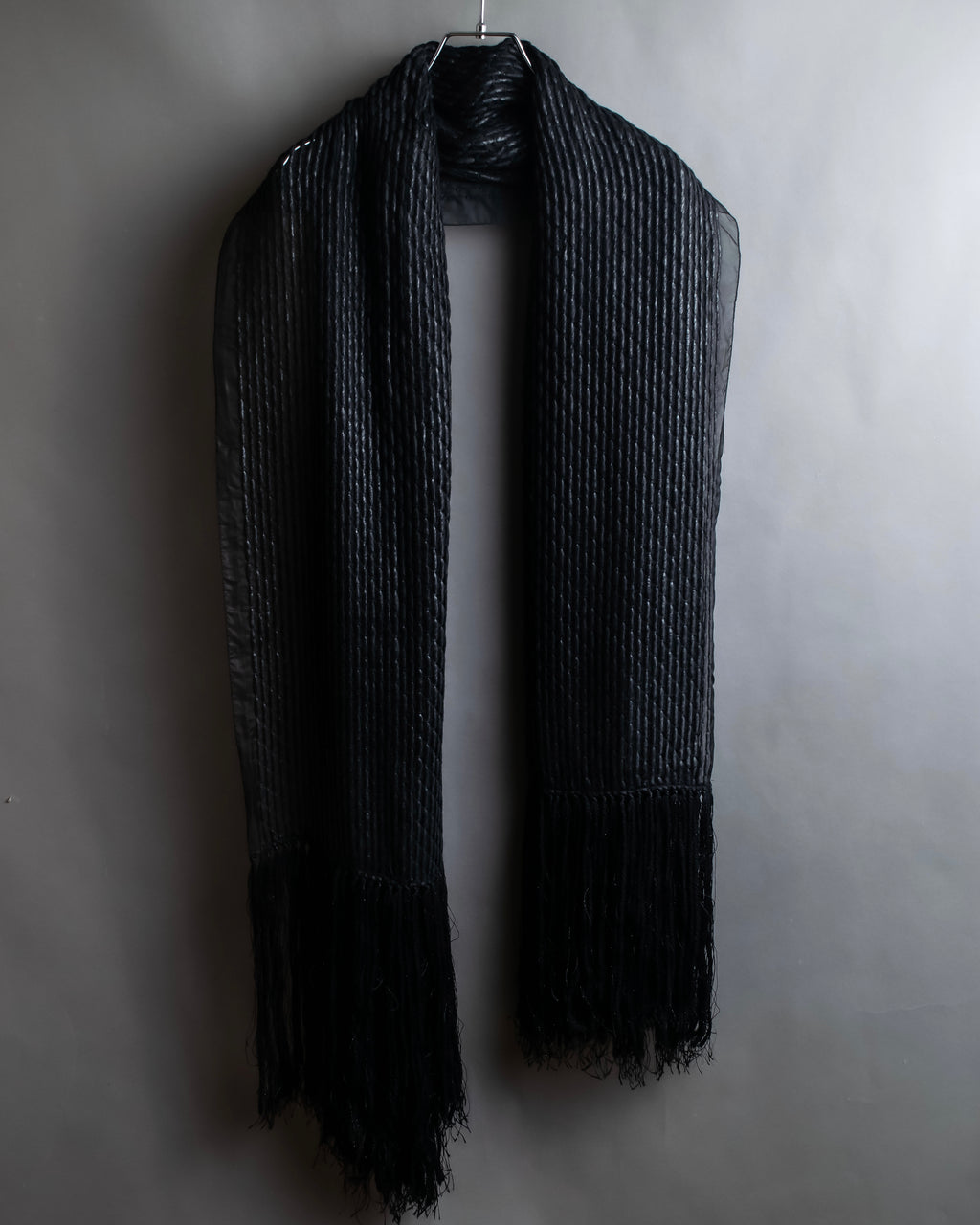 "GIORGIO ARMANI" Waffle low gauge knit fringe design stole