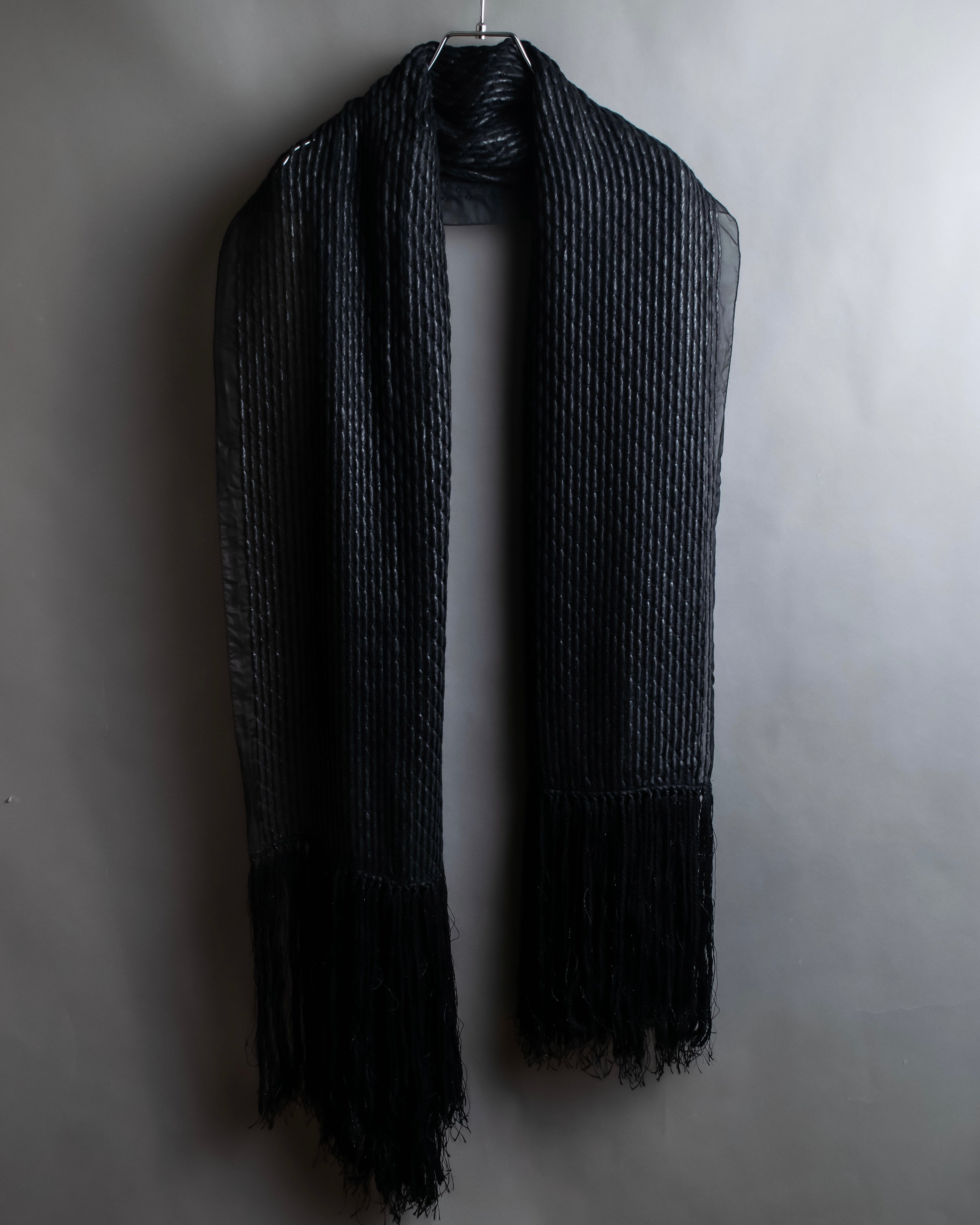 "GIORGIO ARMANI" Waffle low gauge knit fringe design stole