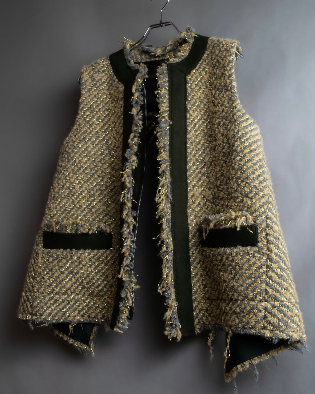 "sacai" Asymmetrical design double zipper tweed vest