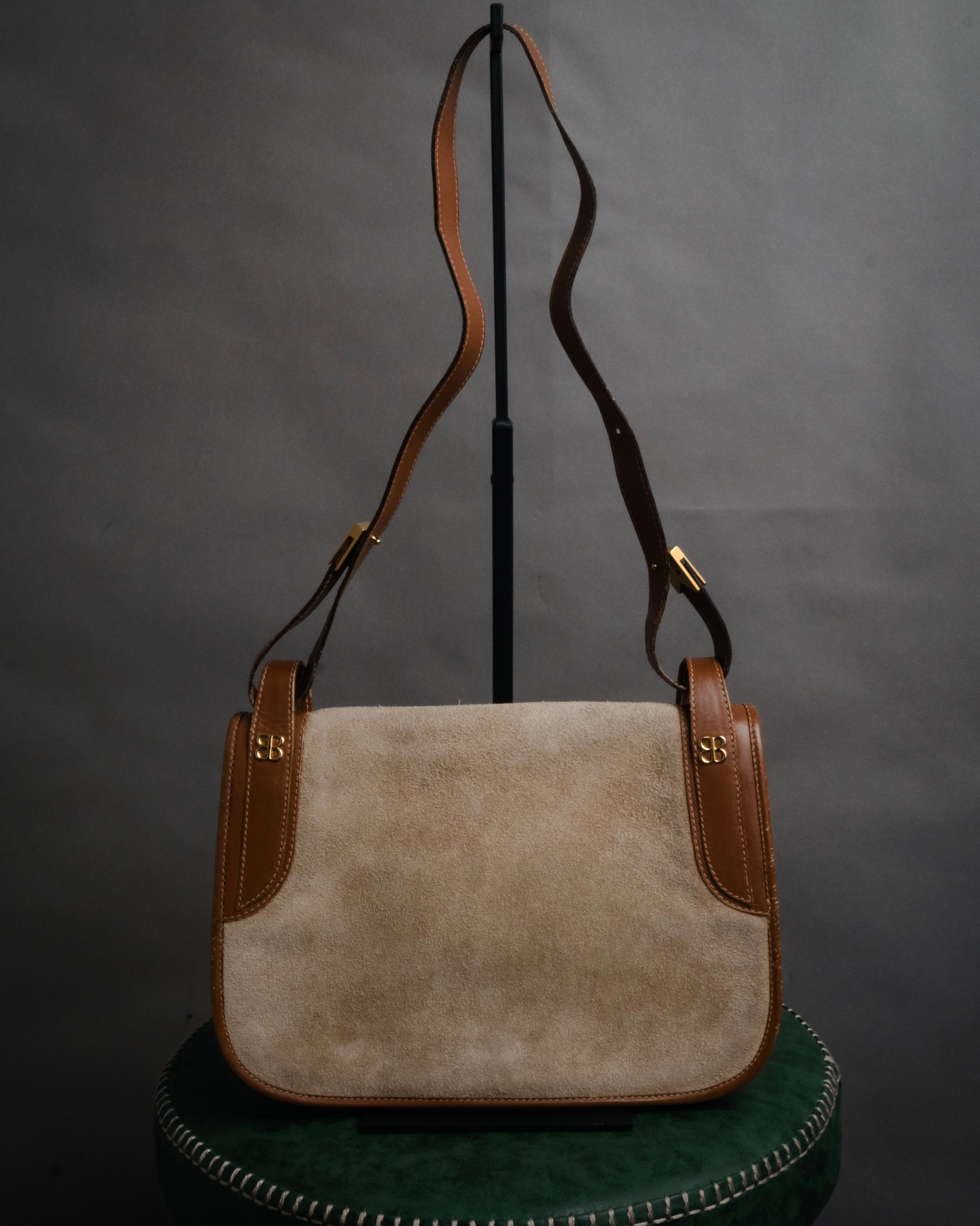 “BALENCIAGA” 70’s-80’s Suede accordion shoulder bag