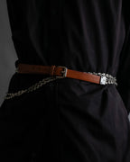"CELINE" Oval link chain design leather combination belt