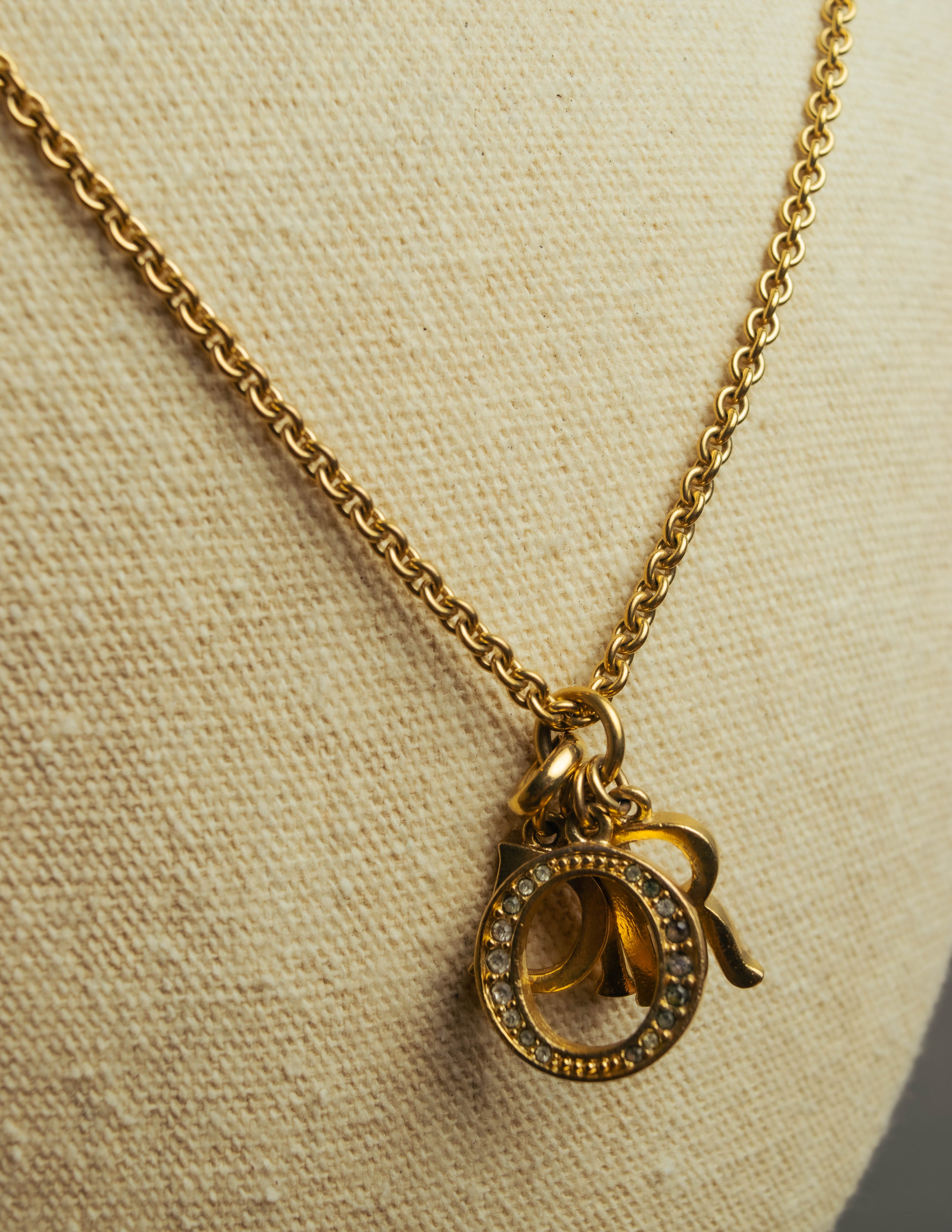 "Christian Dior" 90's-00's Gold tone logo charm necklace