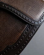 "YVES SAINT LAURENT" Brogue decorative design lizard embossed leather shoulder bag