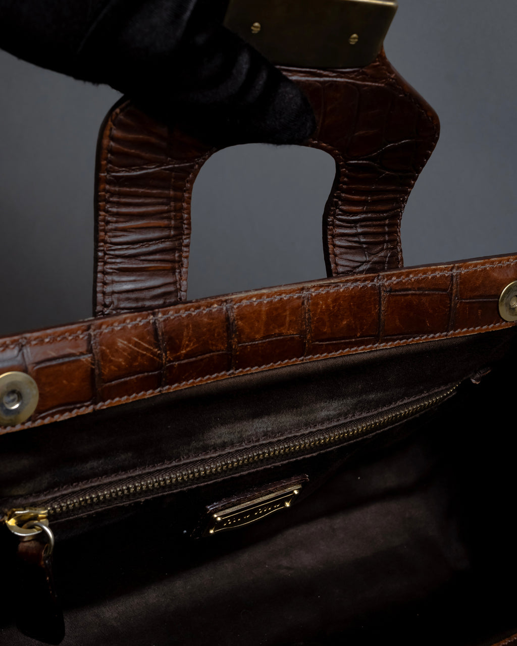 "MIU MIU" Antique design crocodile embossed leather 2way bag