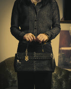 -SPECIAL- “Yves Saint Laurent” 80’s-90’s Crocodile embossed lace-up handbag