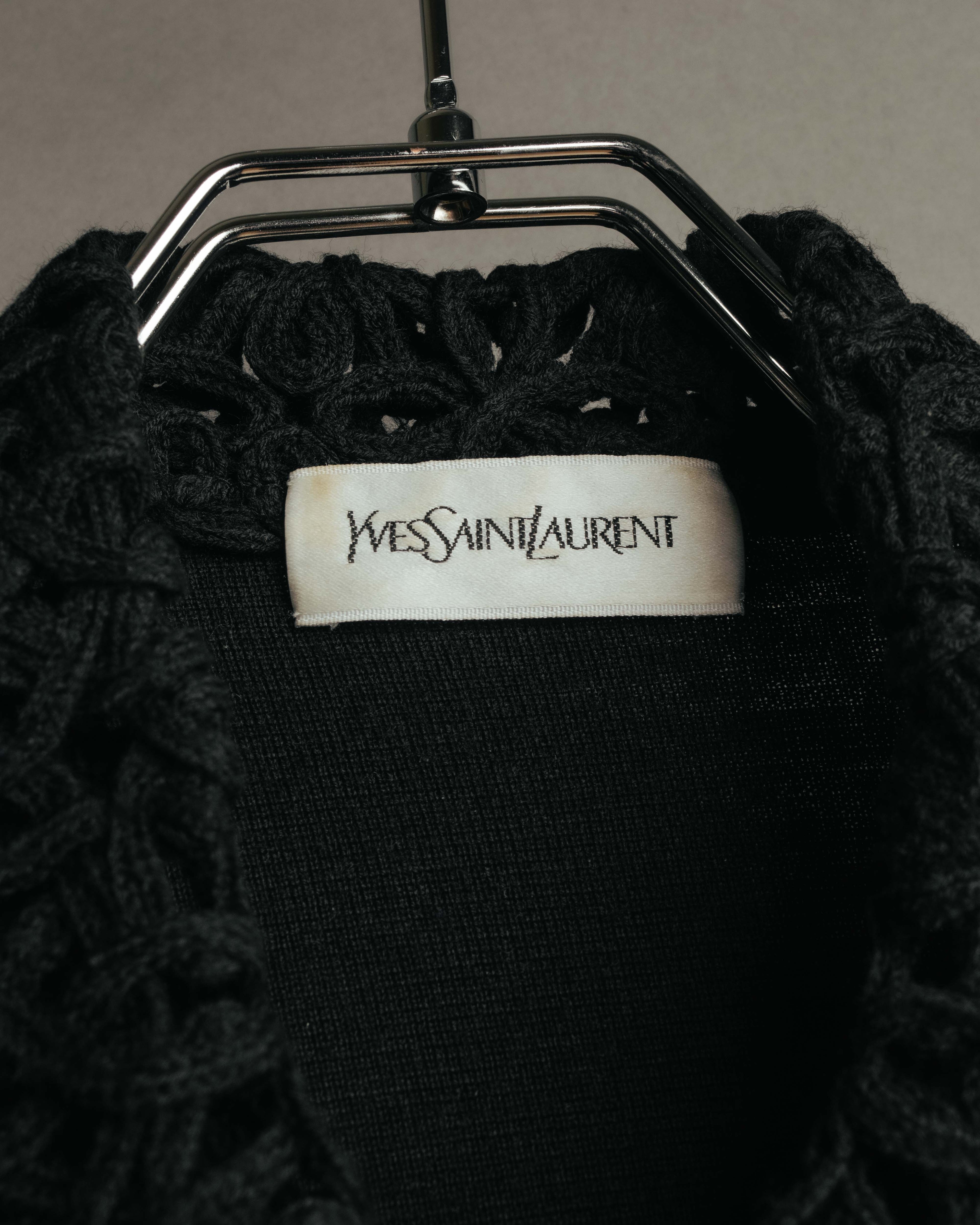 -SPECIAL- “Yves Saint Laurent” 90’s crochet collar pearl button knit pullover