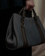 "LOEWE" Harness design logo engraved suede leather hand bag