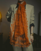 -SPECIAL- “HERMÈS” 2000’s-2010’s orange floral mesh lace stole