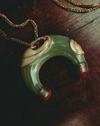 “BALENCIAGA” 70’s-80’s Sculptural green enamel horseshoe pendant necklace