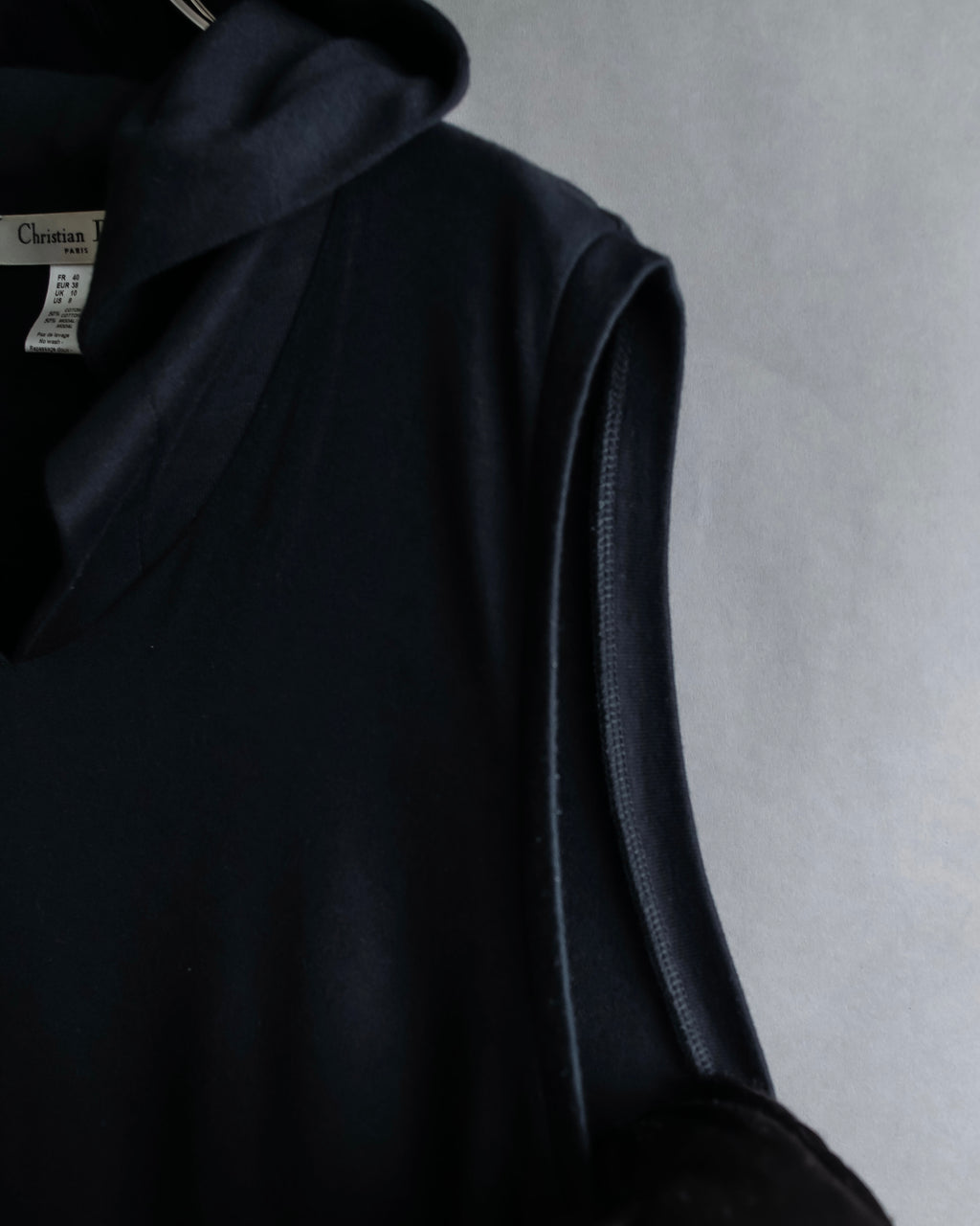 "Christian Dior" Satin ribbon waist detail hooded dress