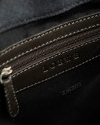 "LOEWE" Harness design logo engraved suede leather hand bag