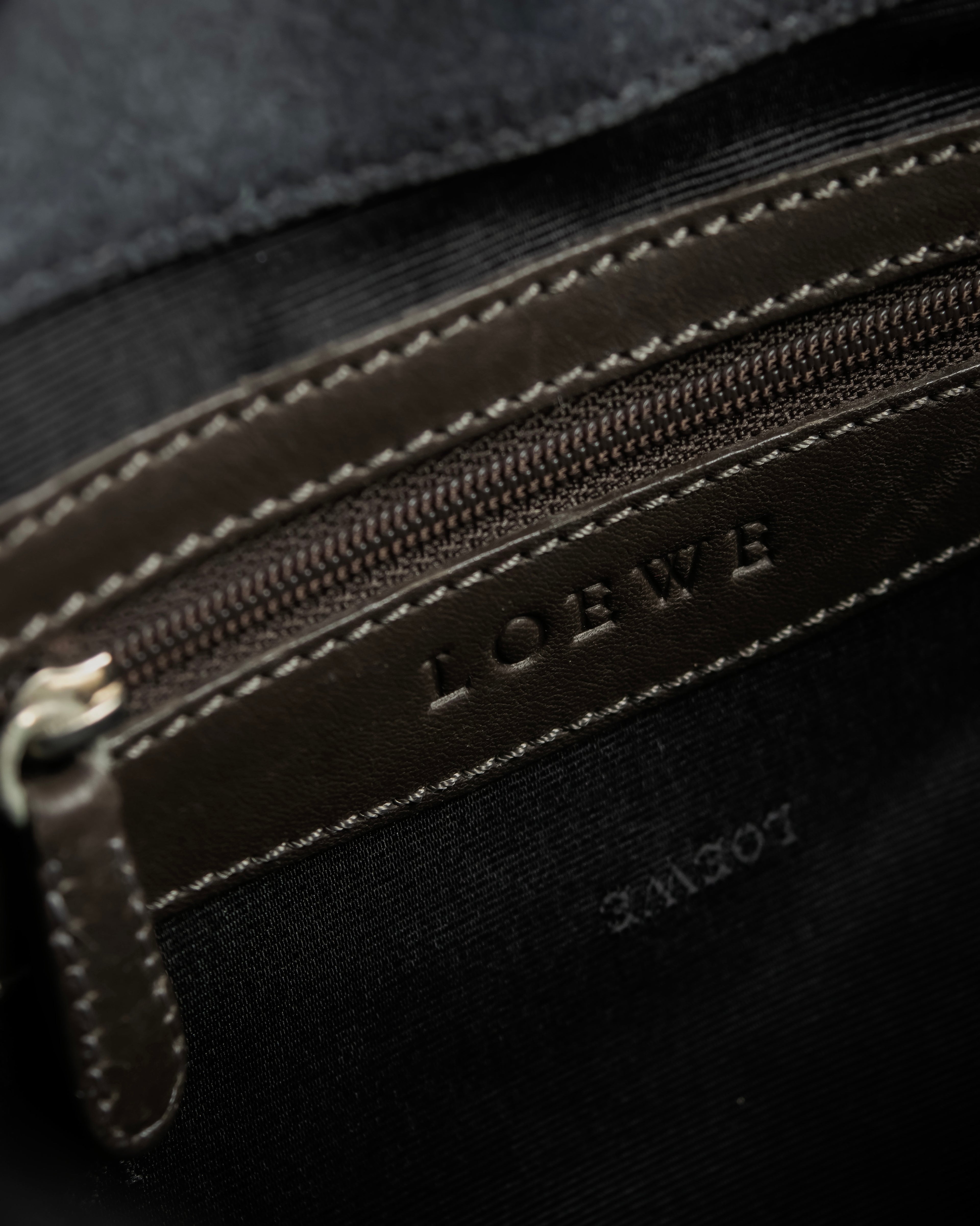 "LOEWE" Harness design logo engraved suede leather hand bag