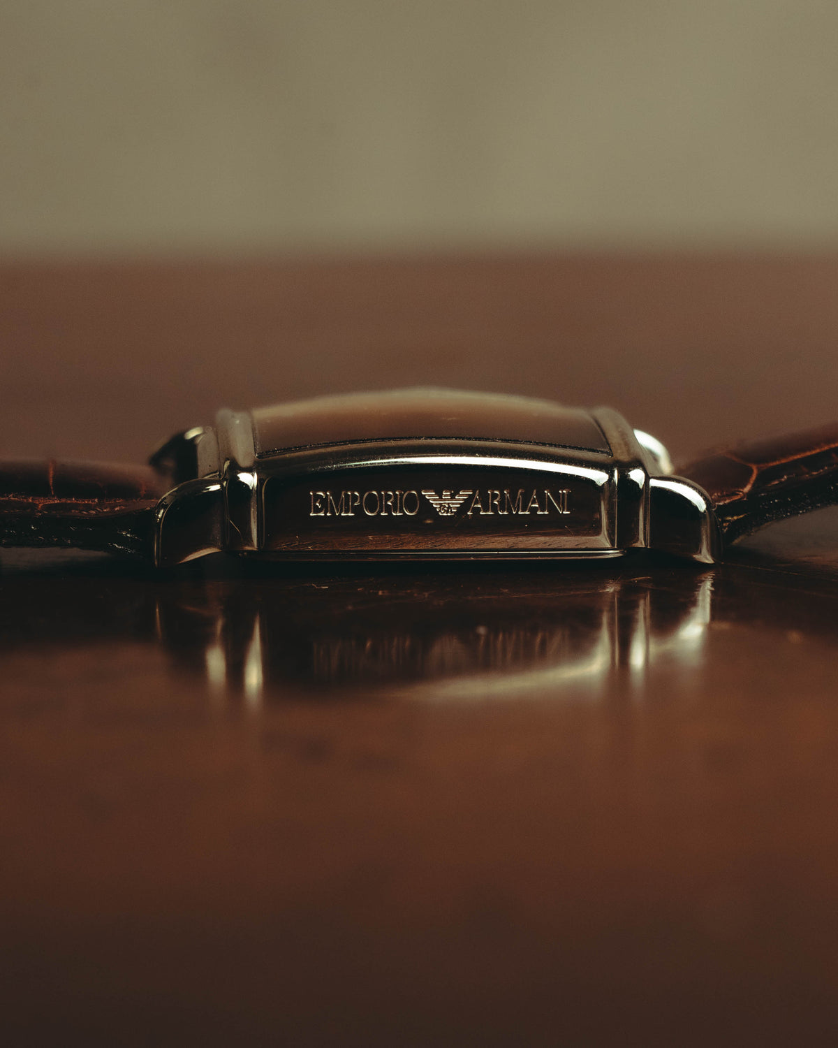 “EMPORIO ARMANI” Late 90’s-early 10’s Art deco rectangular leather strap watch