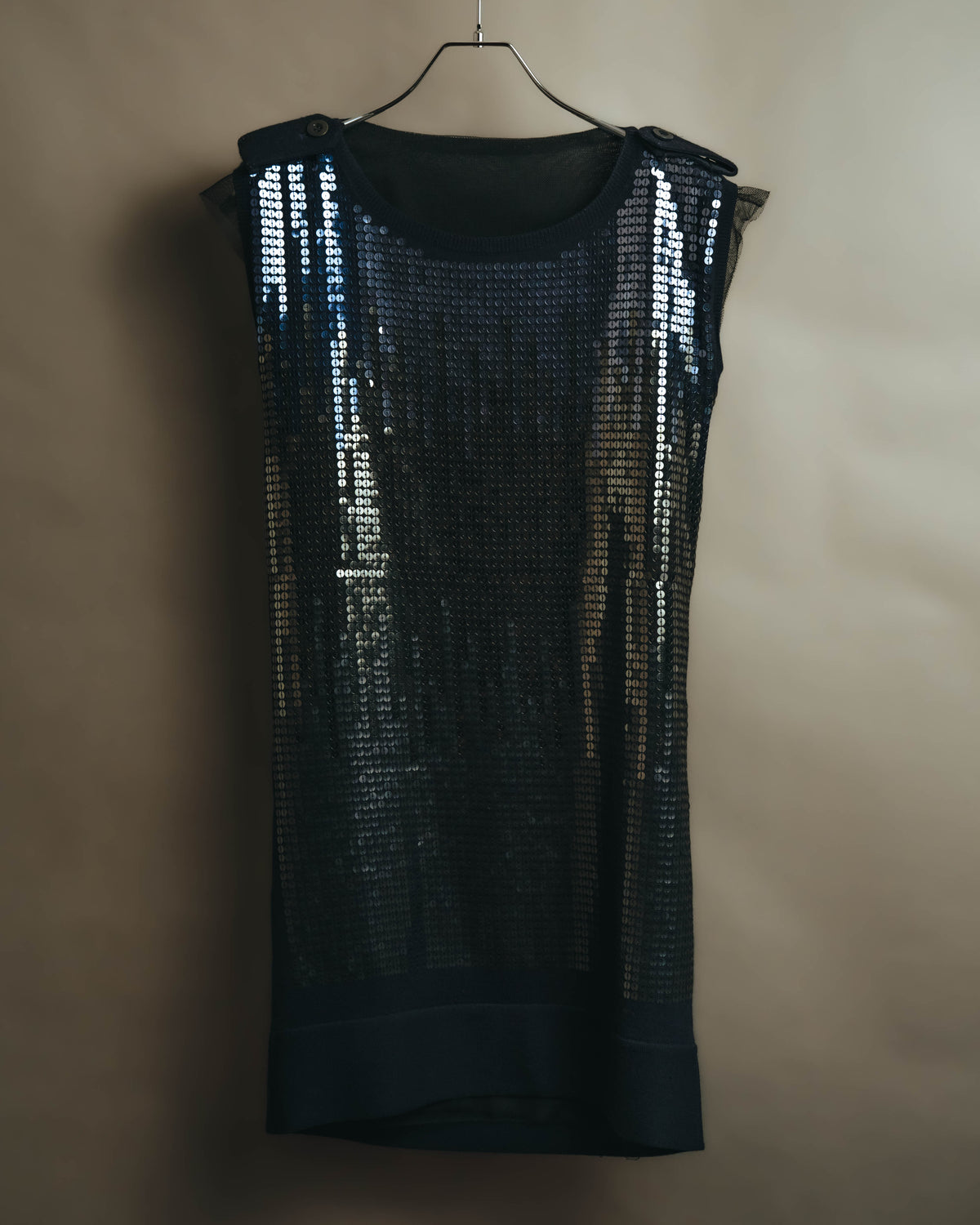 “sacai” Late 00’s Sequin-embellished wool tunic with sheer mesh layer