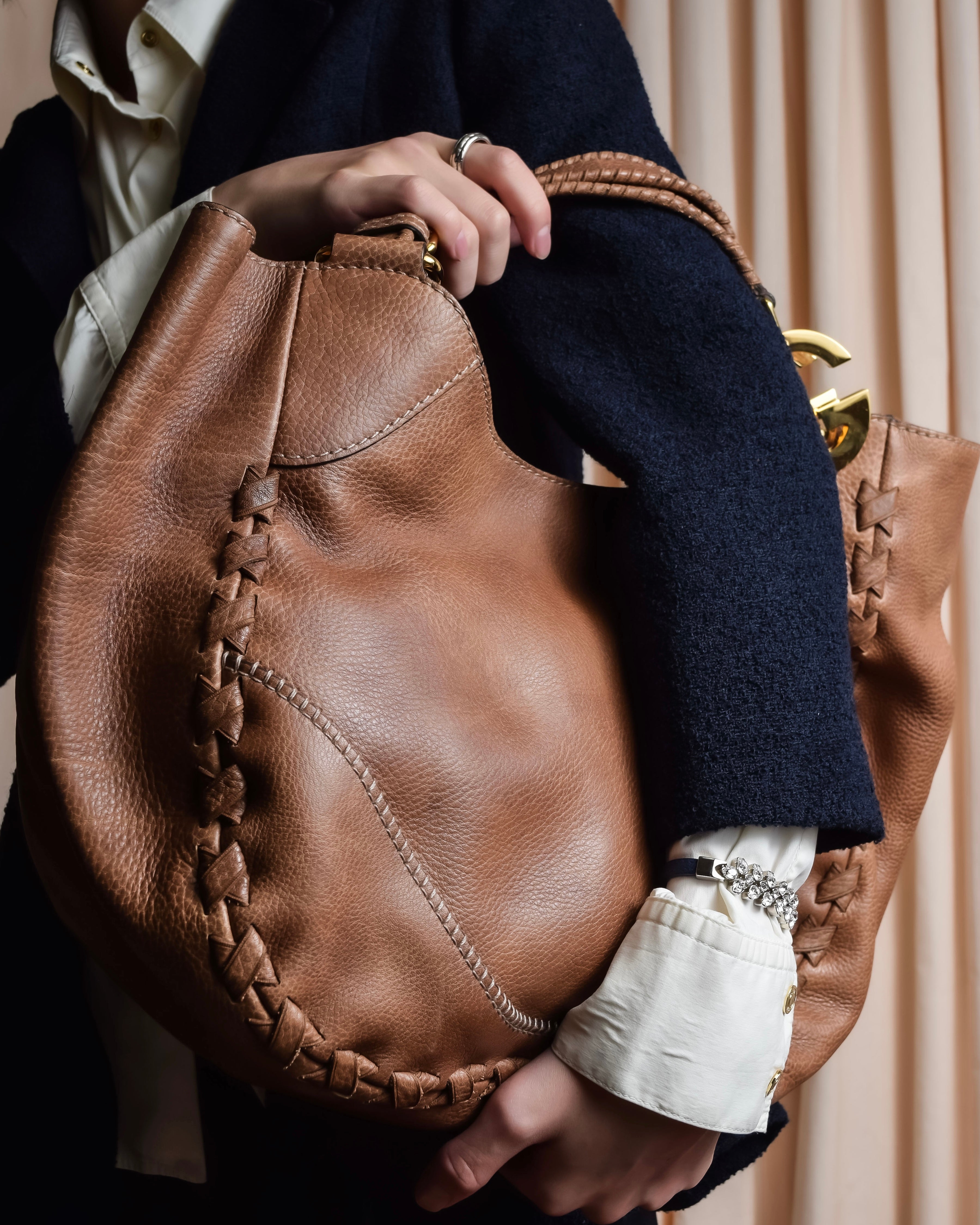 "GUCCI" Charlotte whipstitch hobo leather shoulder Bag