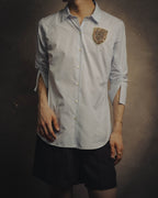 -SPECIAL- "Christian Dior" 00's-10's Embellished shield crest striped ruched sleeve shirt