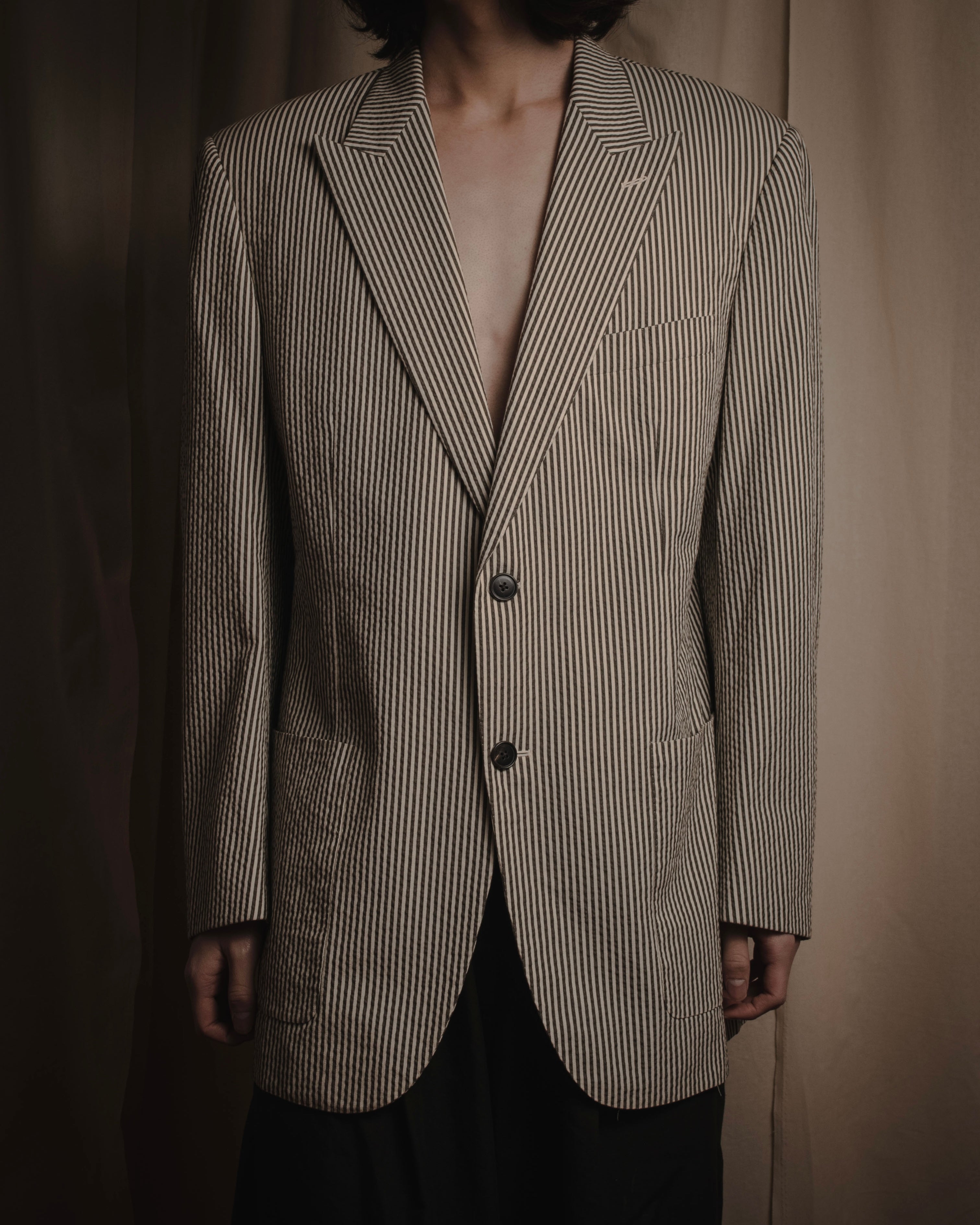 "HERMES" 00's striped stretch cotton tailored jacket