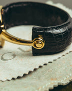 -SPECIAL- "GUCCI" 70's-80's Iconic horsebit crocodile leather cuff bangle