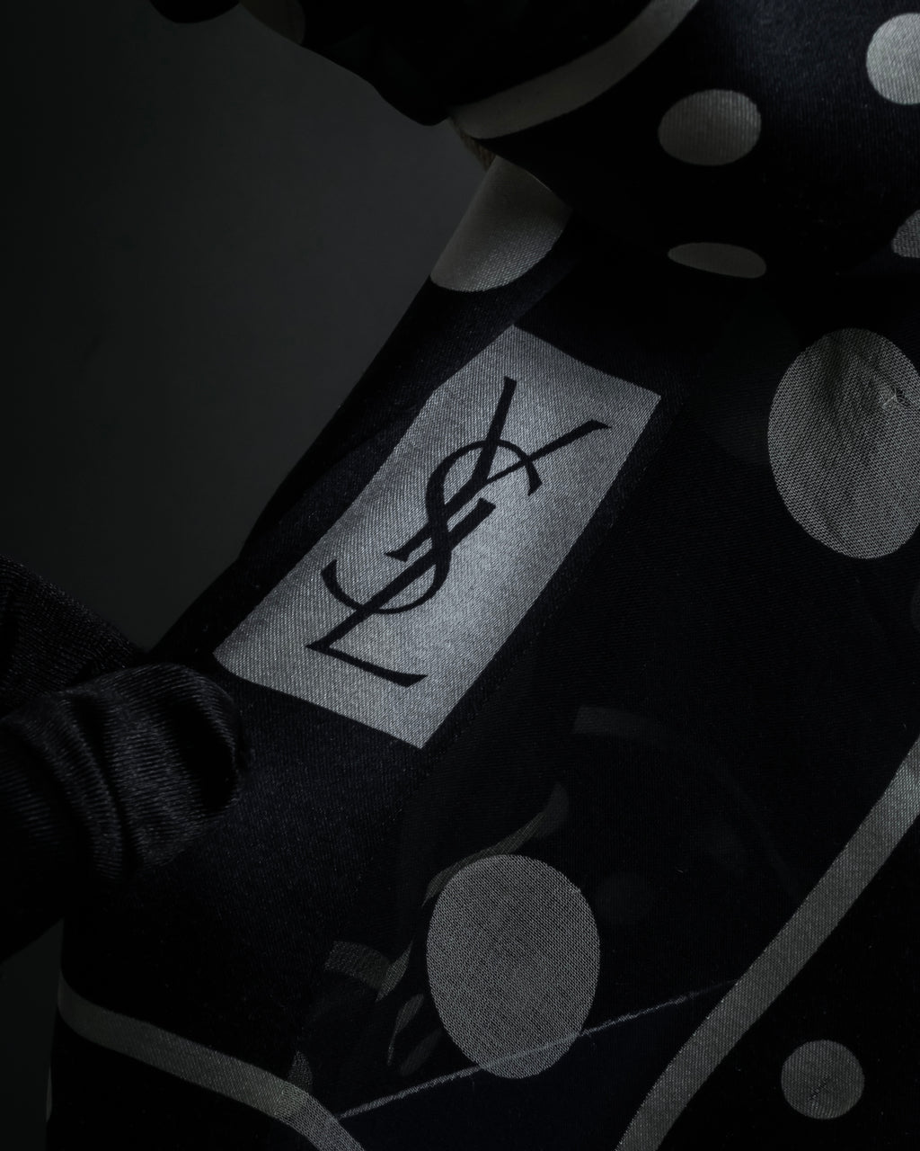 "YVES SAINT LAURENT" Large polka dot silk long scarf