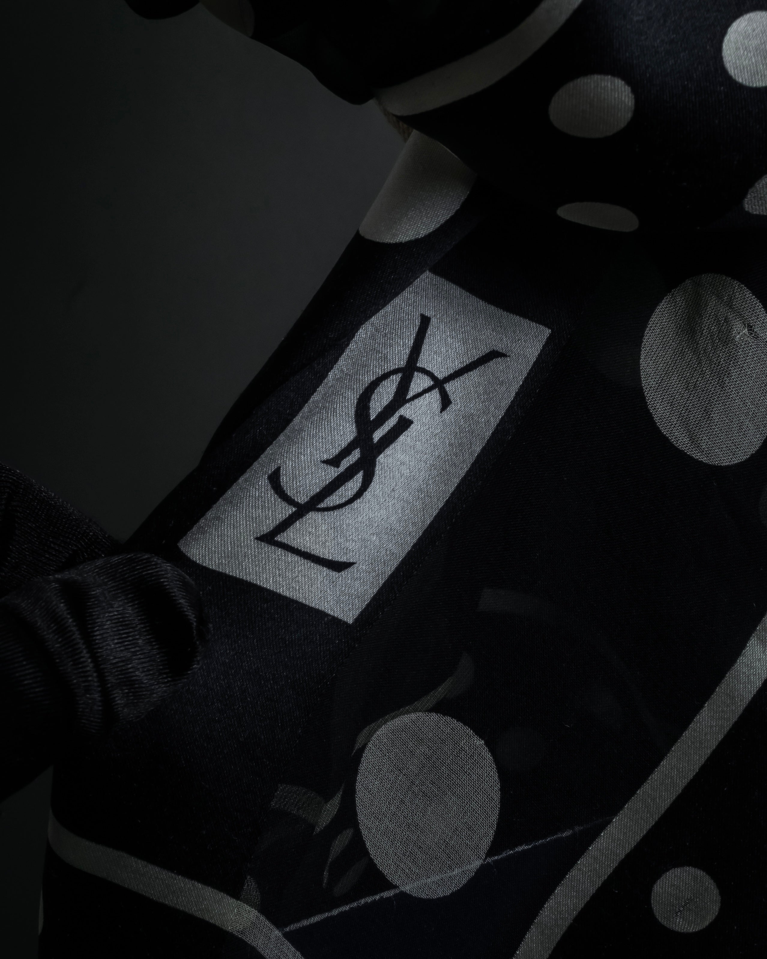 "YVES SAINT LAURENT" Large polka dot silk long scarf