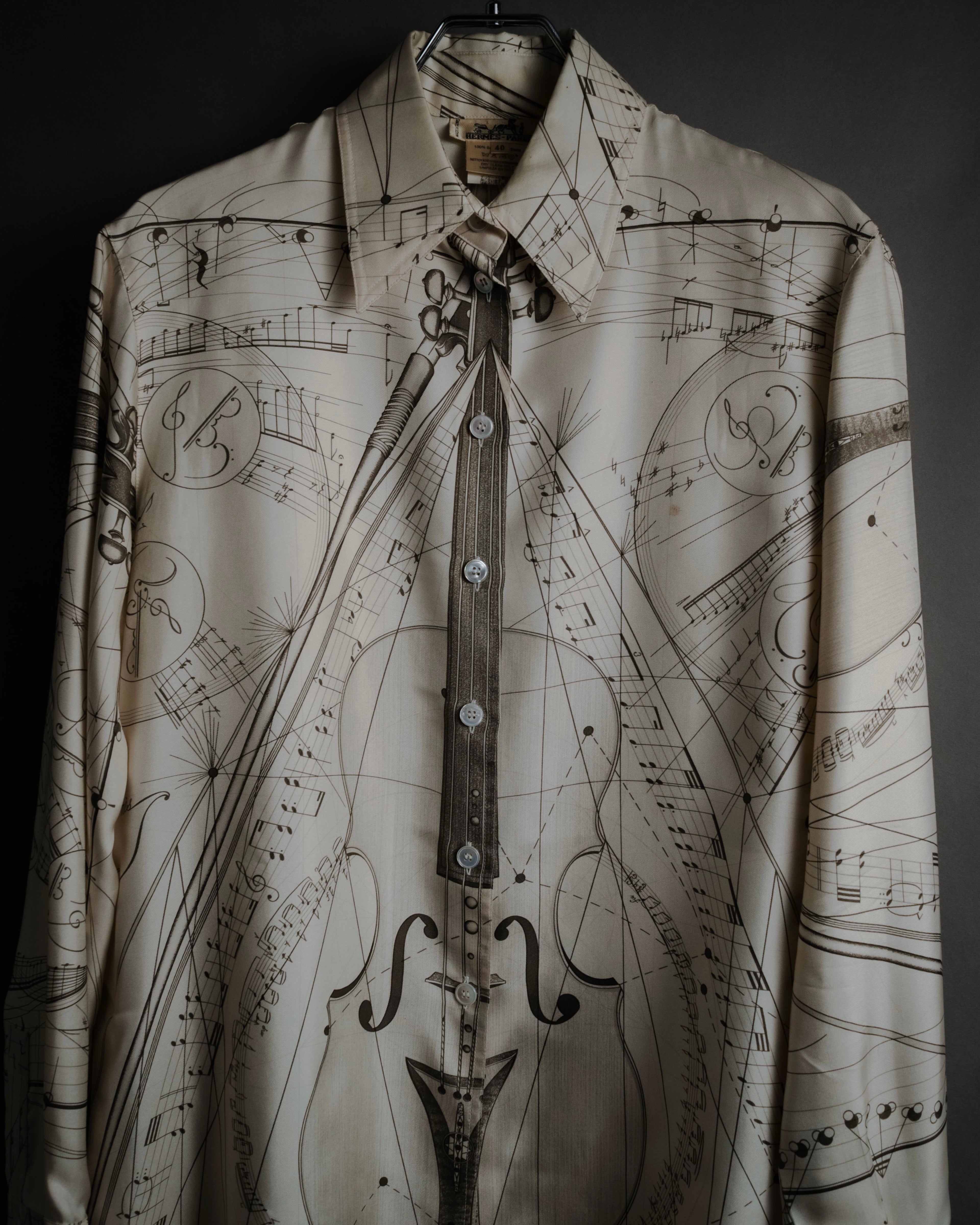 –SPECIAL– "HERMES" 90’s La musique des sphères silk twill printed shirt