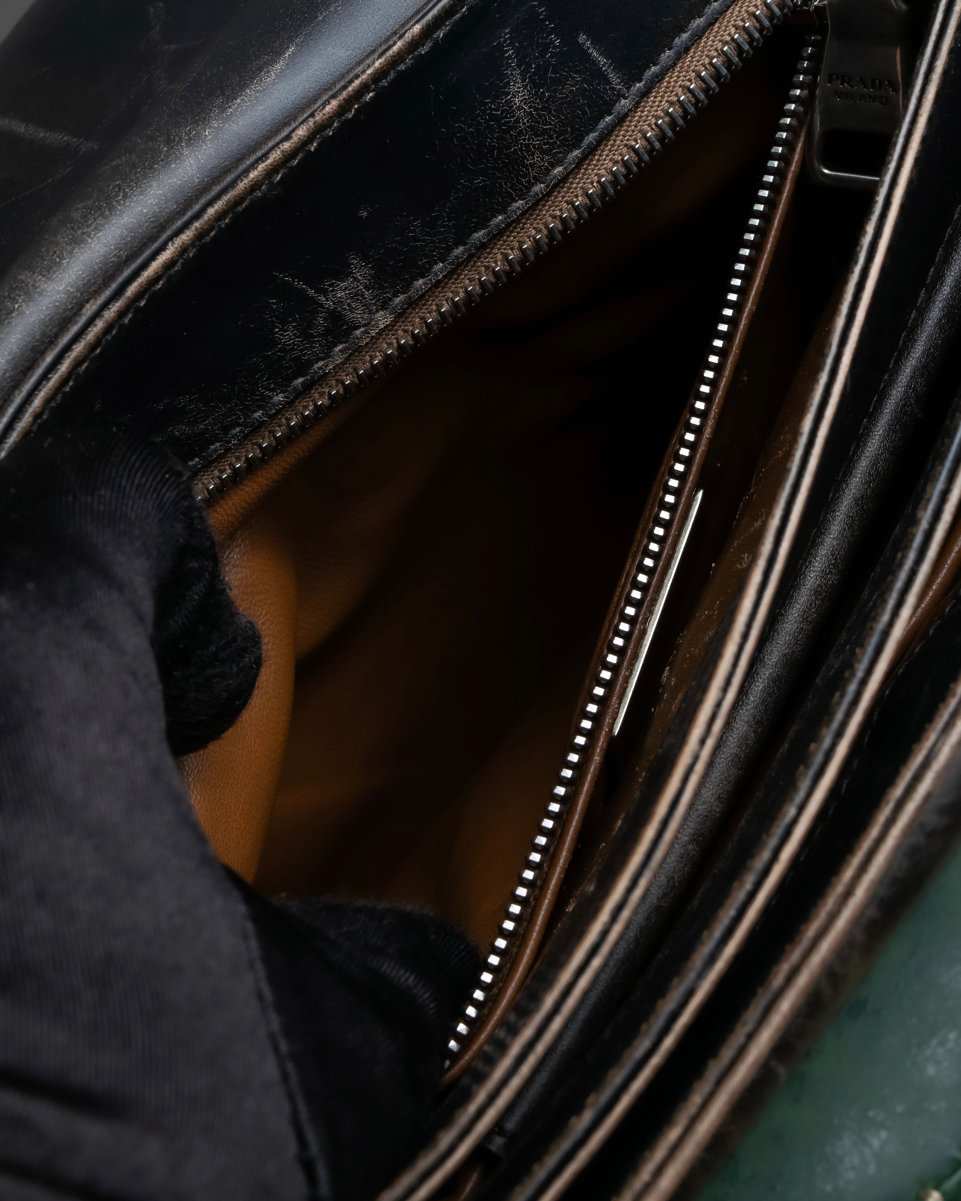 "PRADA" Aged metal parts design leather hand bag