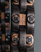 "CELINE" Triomphe motif stud design leather narrow belt