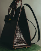 “Salvatore Ferragamo” 00’s-10’s Crocodile embossed vara bow 2way handbag