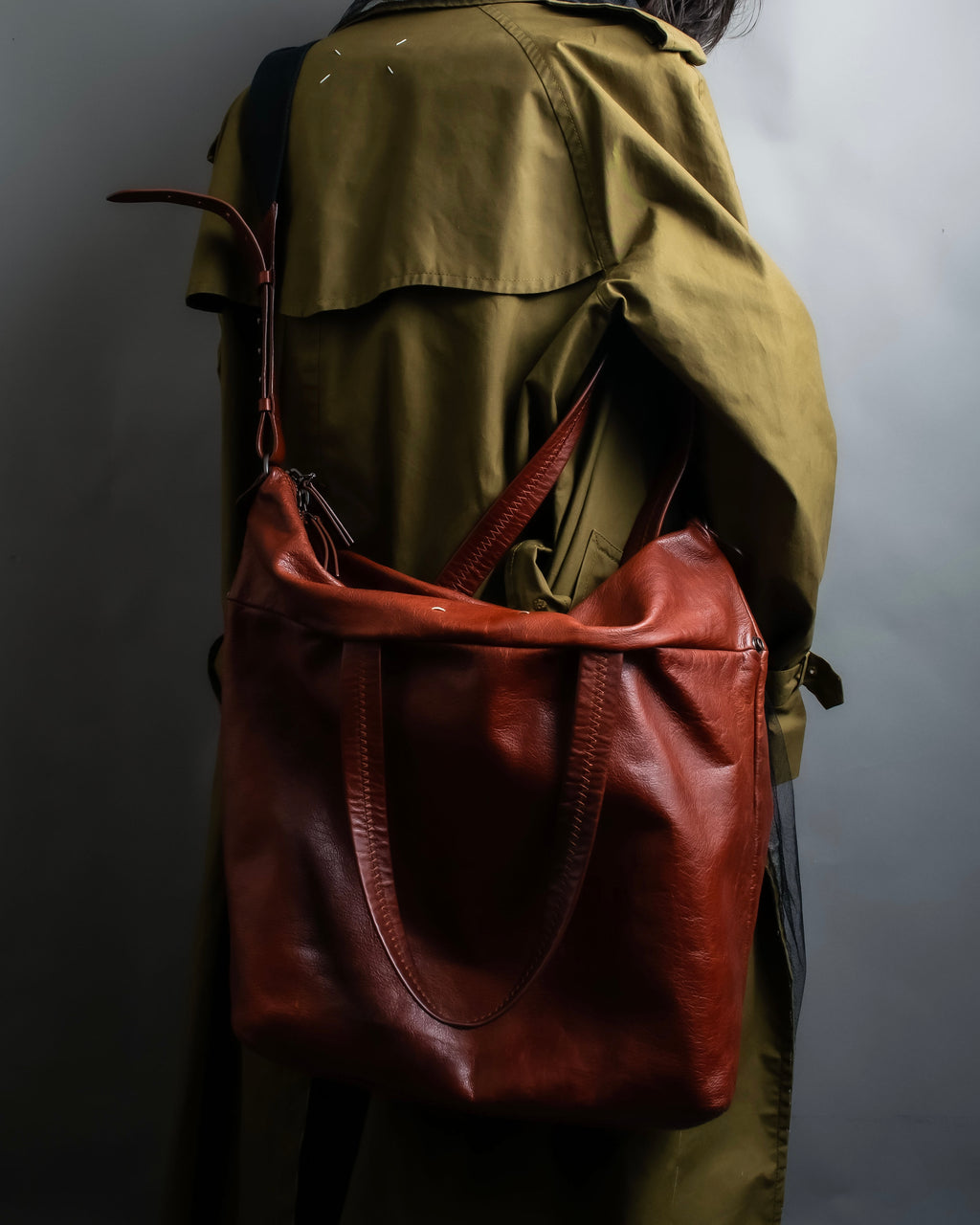 "MAISON MARGIELA" Genuine leather 2way brown color sailor bag