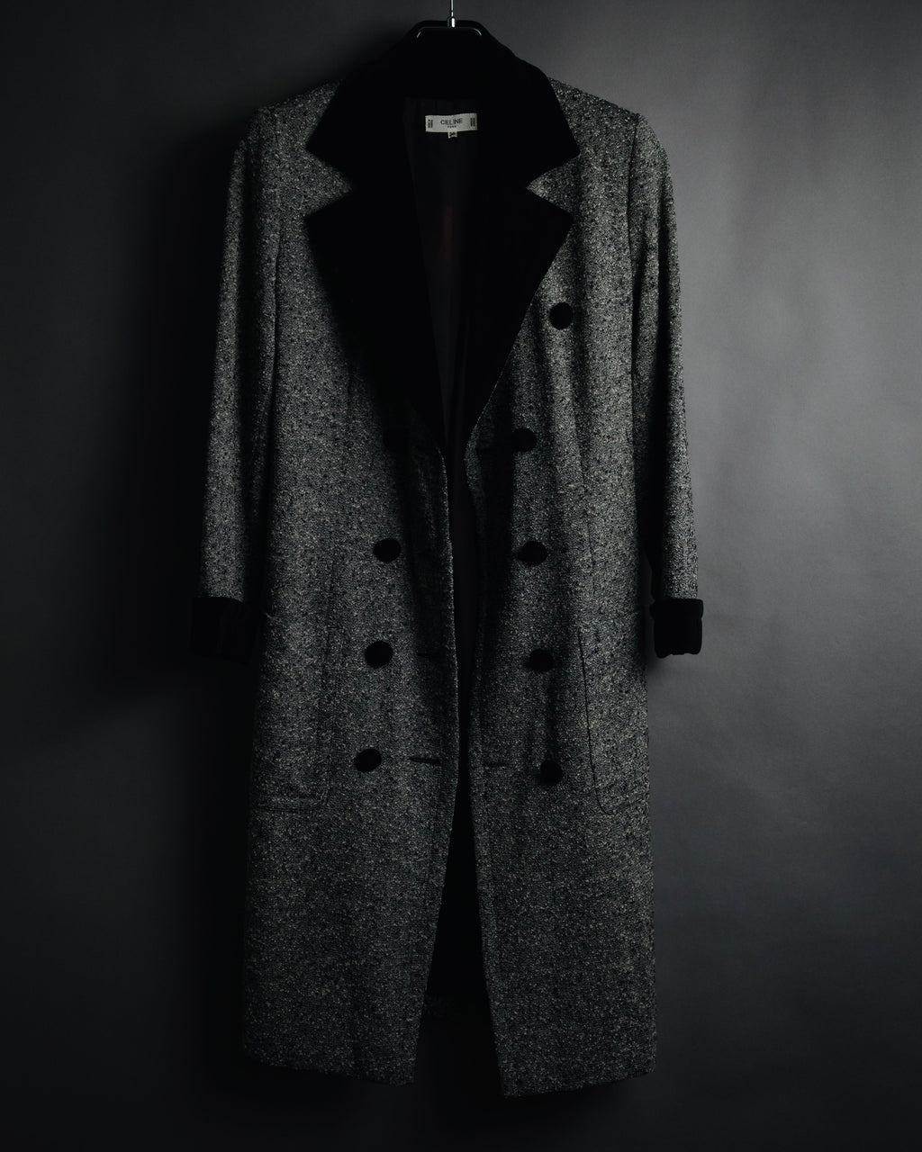 –SPECIAL– "CELINE" 70’s-80’s Classic tweed velvet-collar long coat