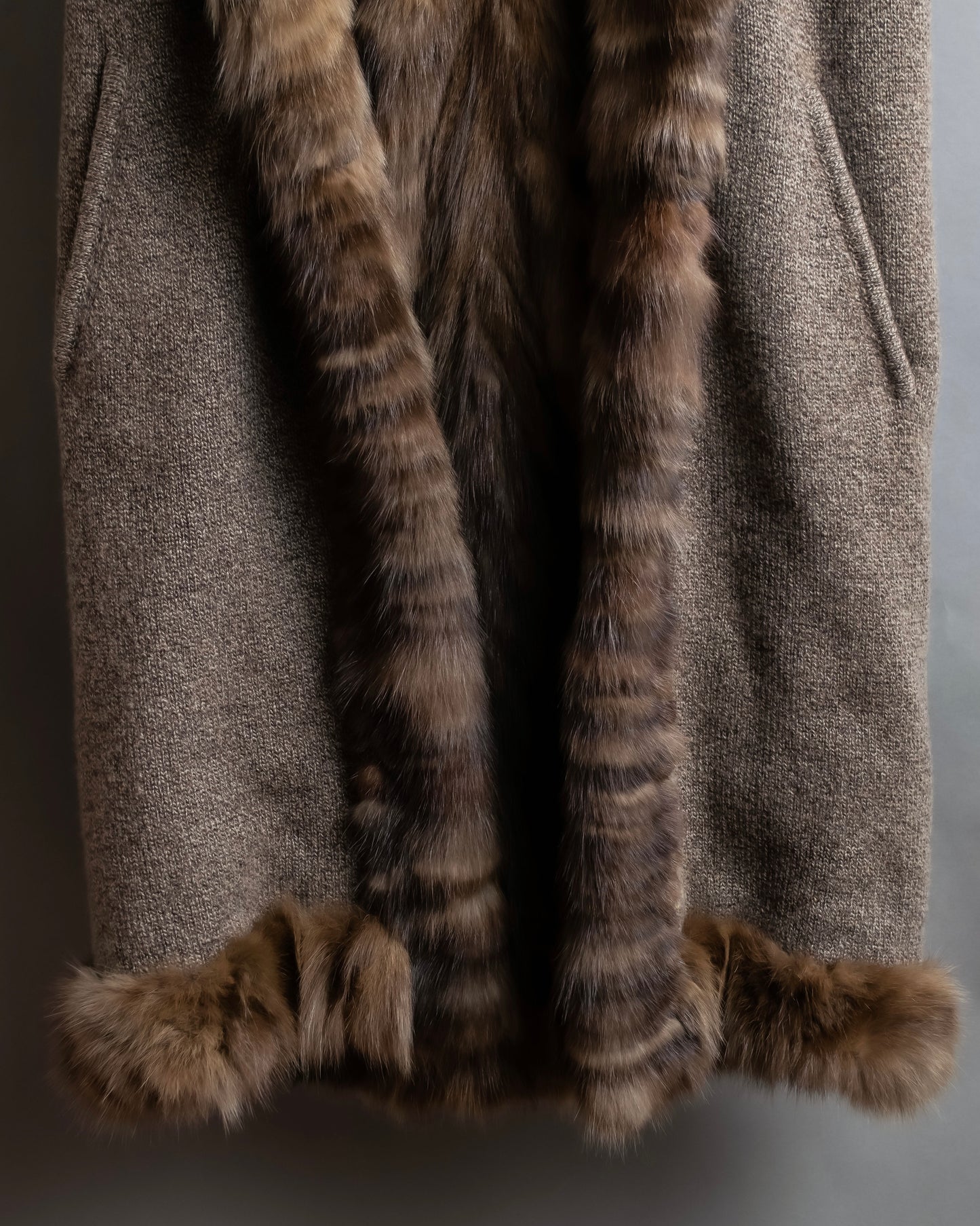 Vintage cashmere knit fur dogged reversible long gilet