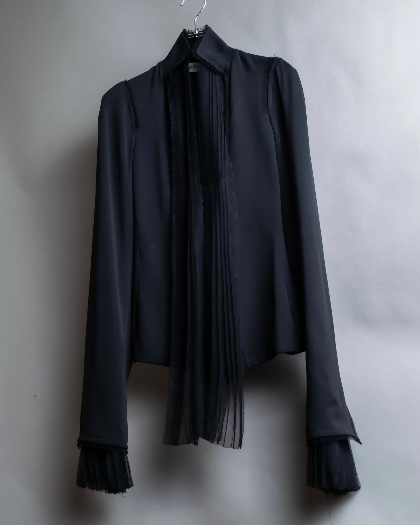 "YVES SAINT LAURENT" 2002 AW Scarf docking tulle design silk double zipper blouse