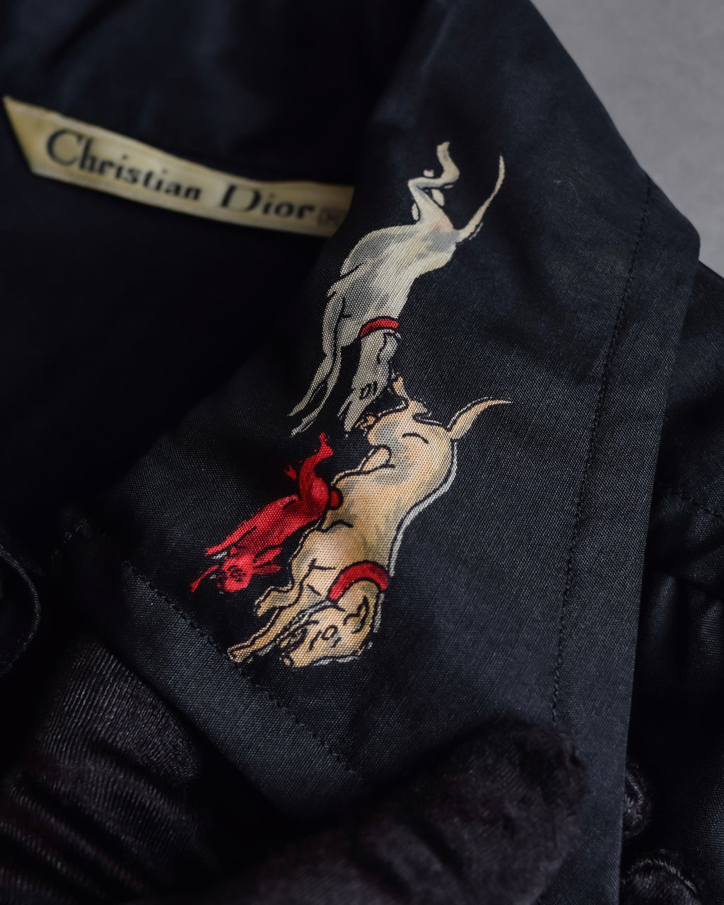 "Christian Dior" Hand painted greyhound motif silk blouse