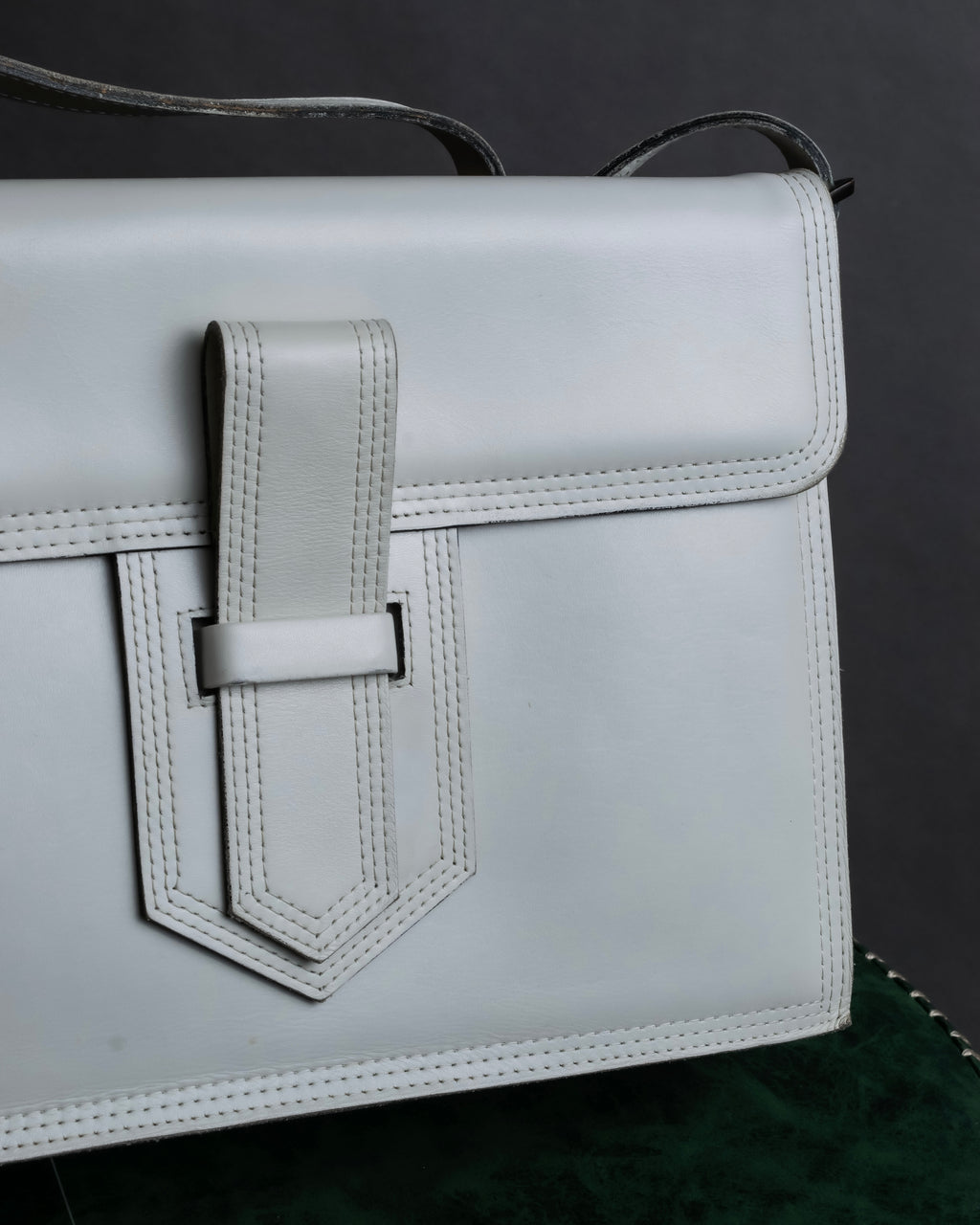 "YVES SAINT LAURENT" Large tab detail white leather shoulder bag