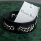 "Dior" Silver chain inlaid leather bracelet