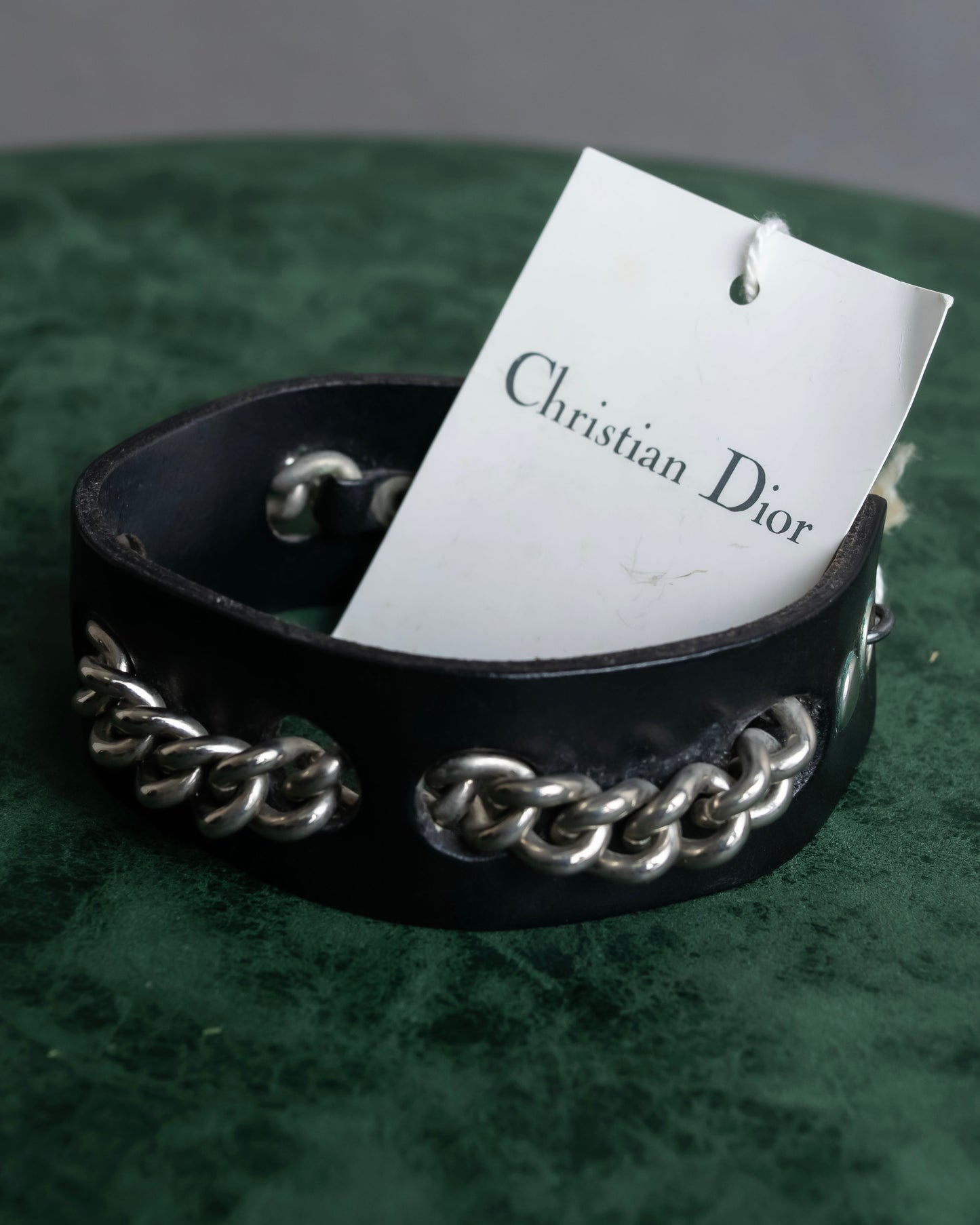 "Dior" Silver chain inlaid leather bracelet