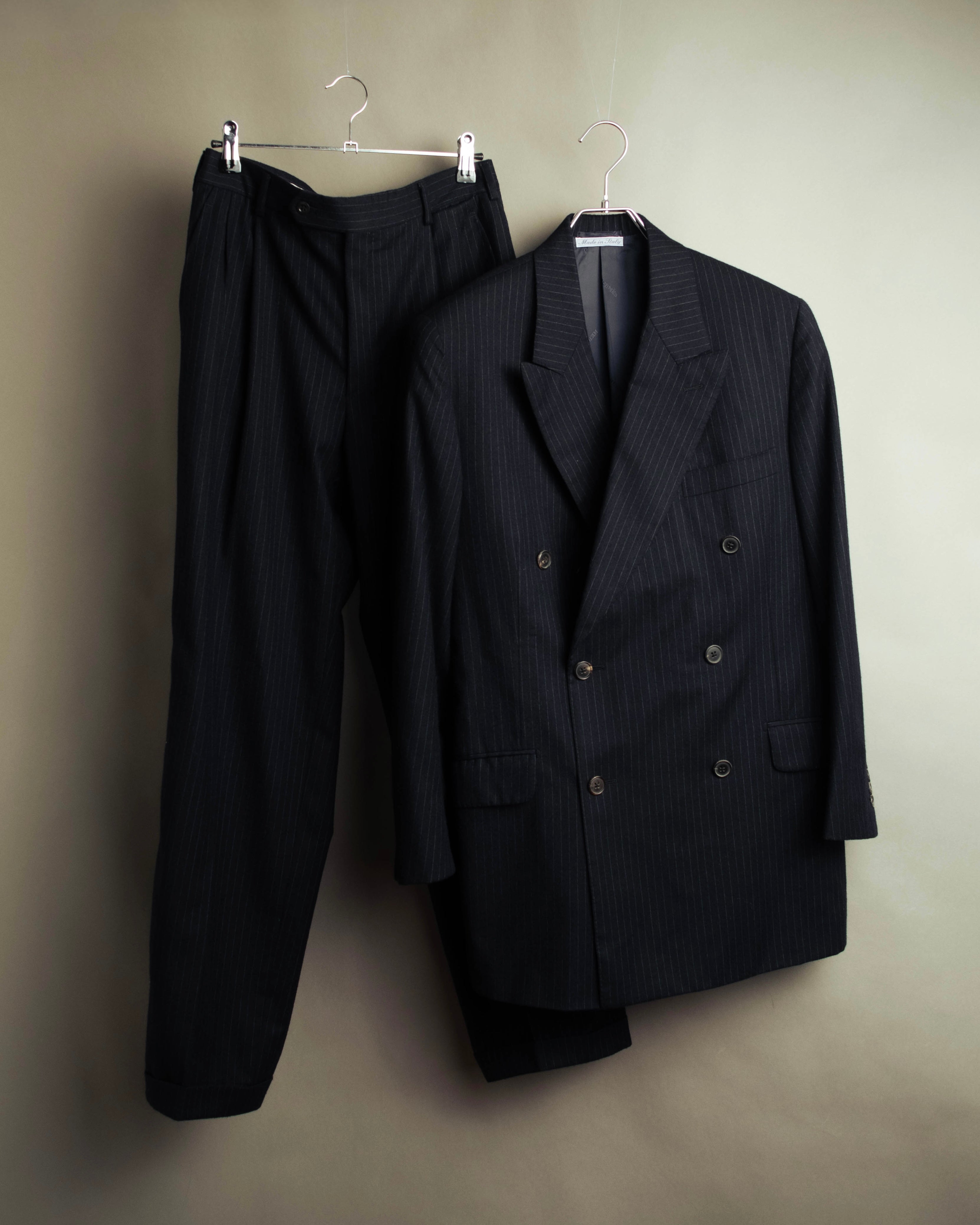 -SPECIAL- “Hermès” 80’s-90’s Super 120’s wool pinstripe double breasted setup