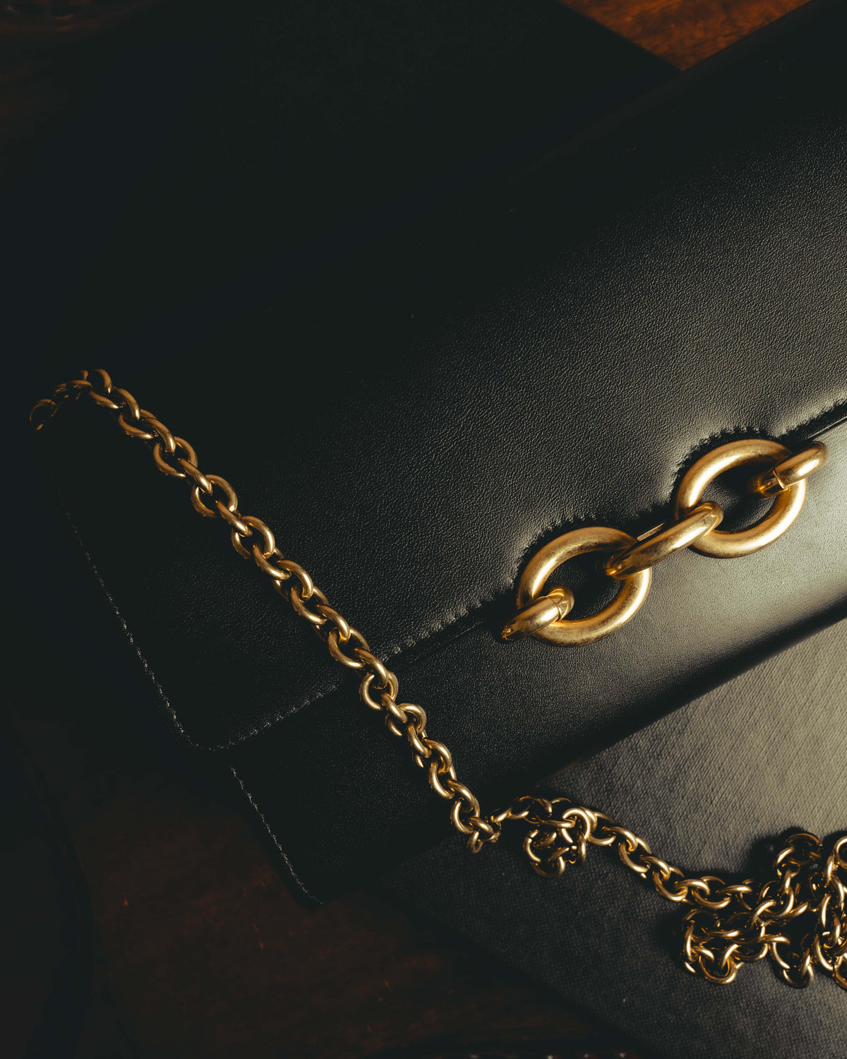 -SPECIAL- “Saint Laurent” 20’s Le Maillon smooth leather chain wallet