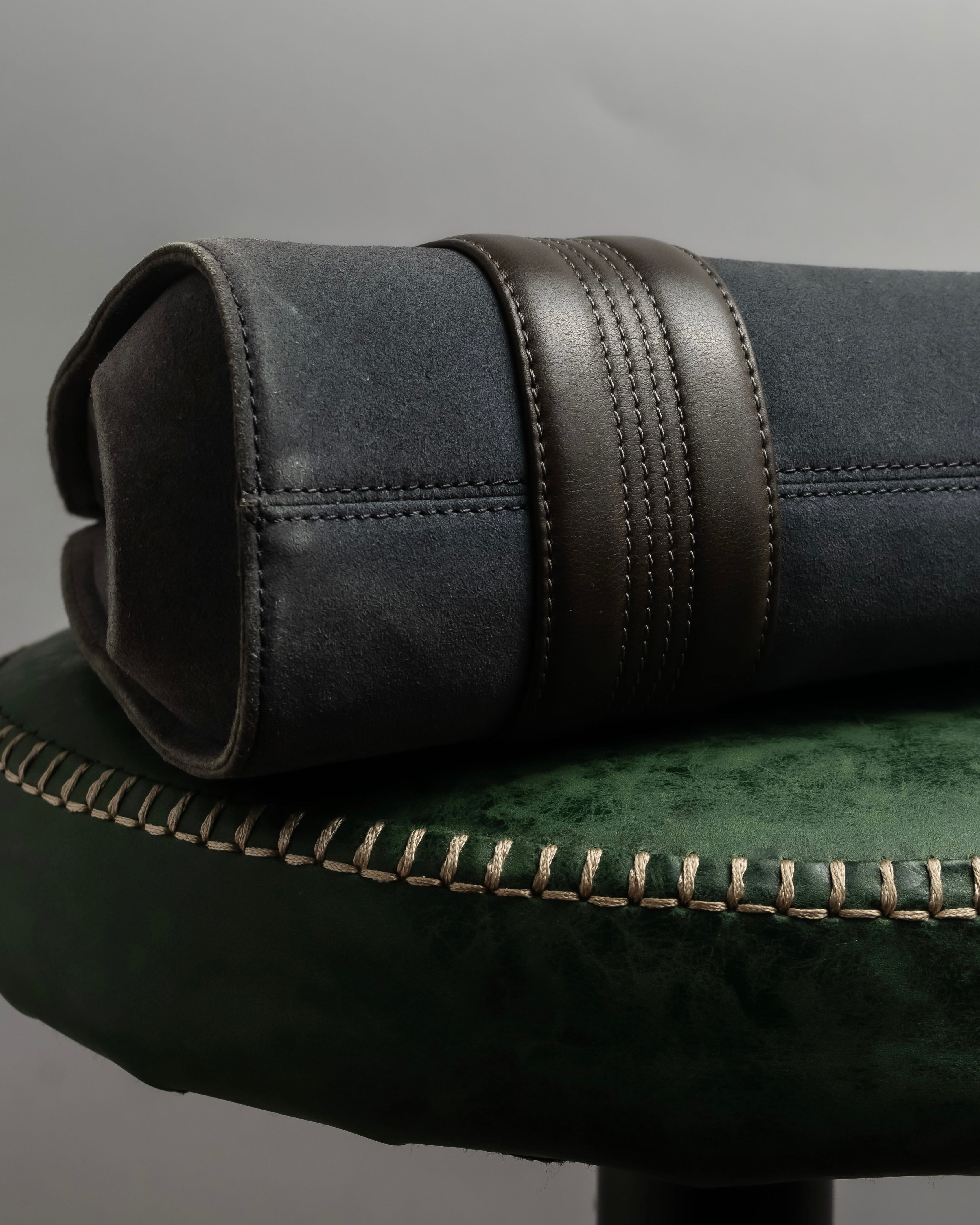 "LOEWE" Harness design logo engraved suede leather hand bag