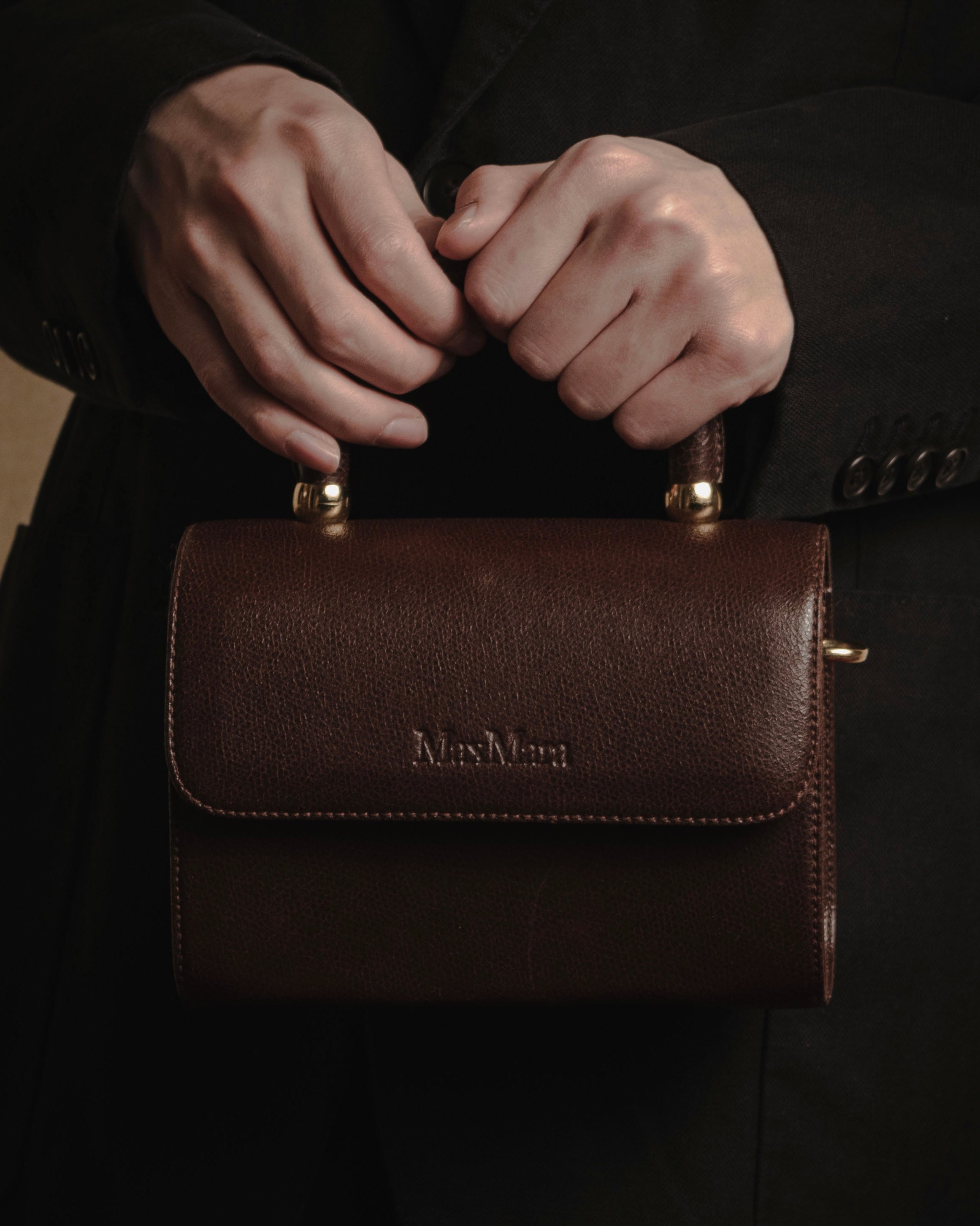 Max Mara マックスマーラ 2way ハンドバッグ ブラウン レザー Max Mara マックスマーラ 2way ハンドバッグ ブラウン レザー