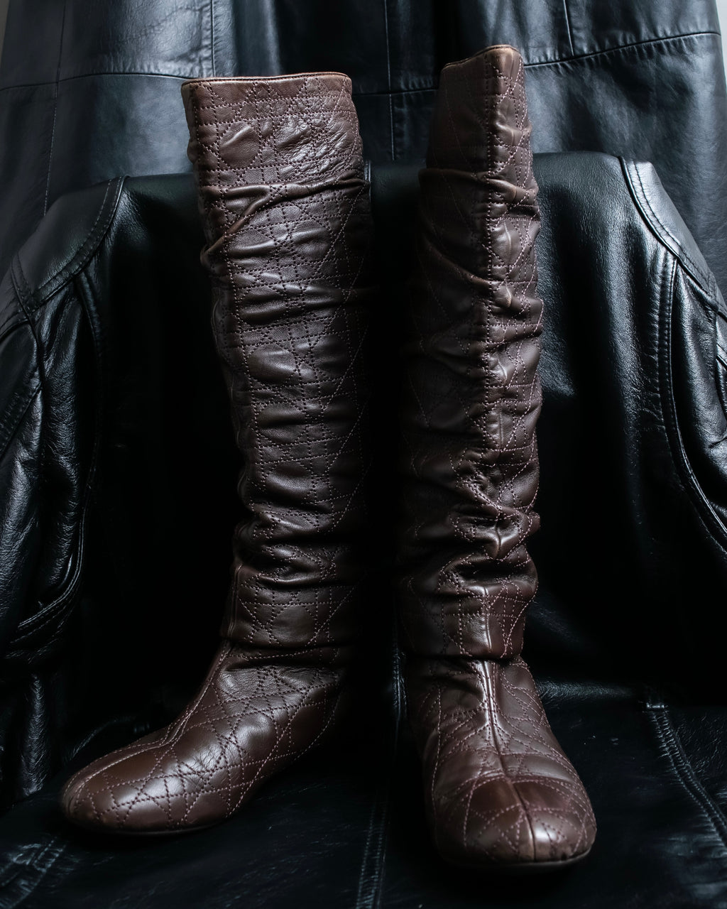 “Christian Dior” Brown Cannage leather long boots
