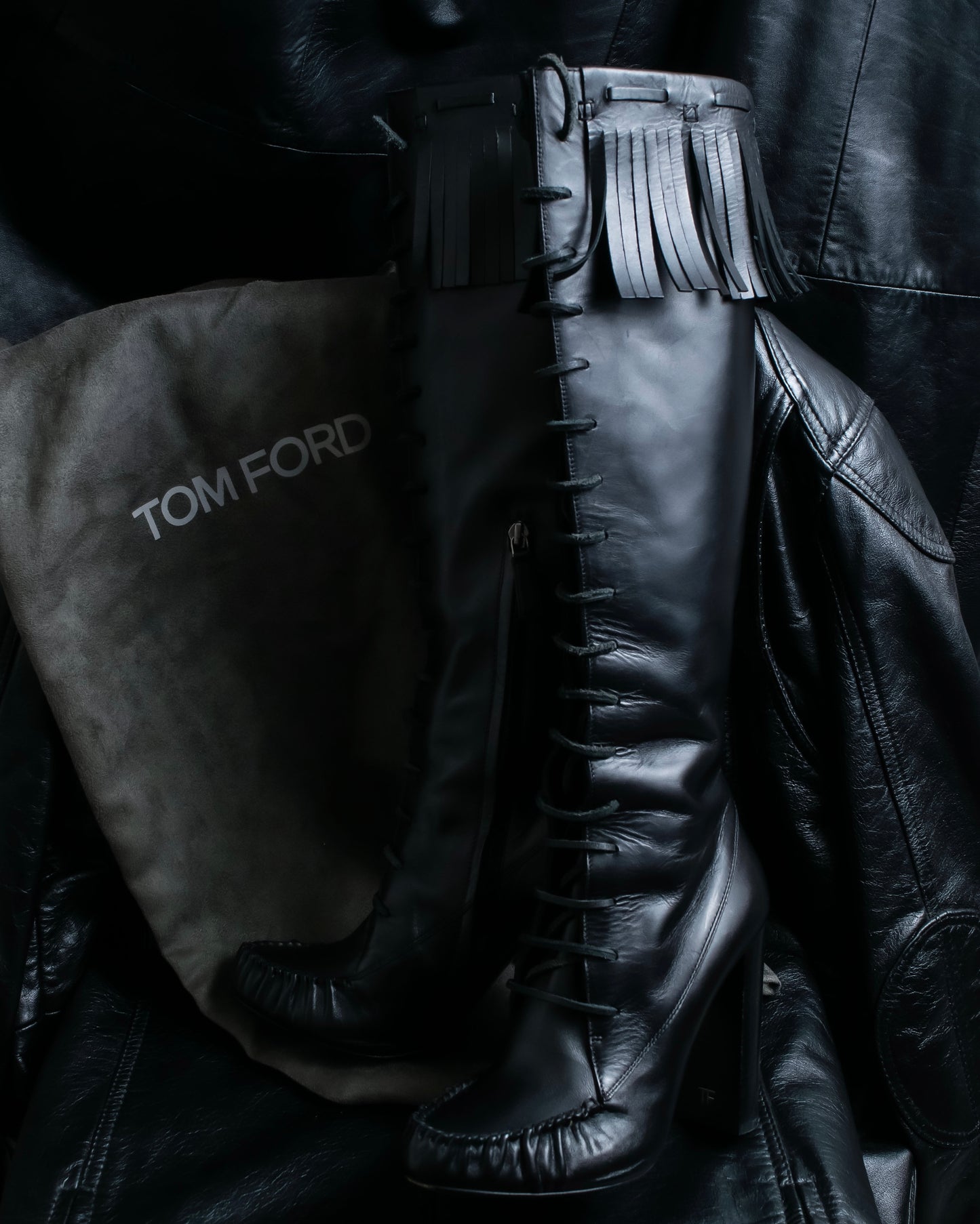 "TOM FORD" Fringe detail western long boots